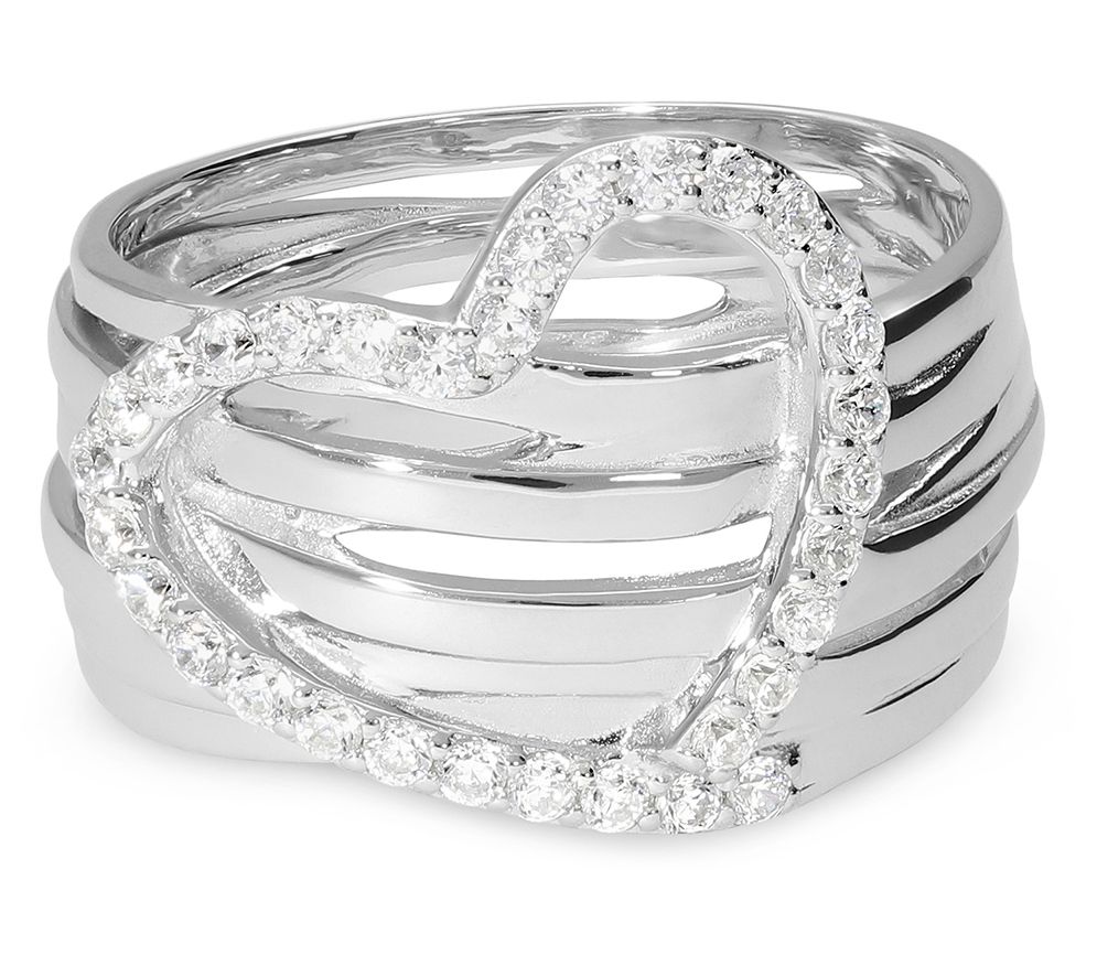 Diamonique Heart Textured Band Ring, Sterling Silver