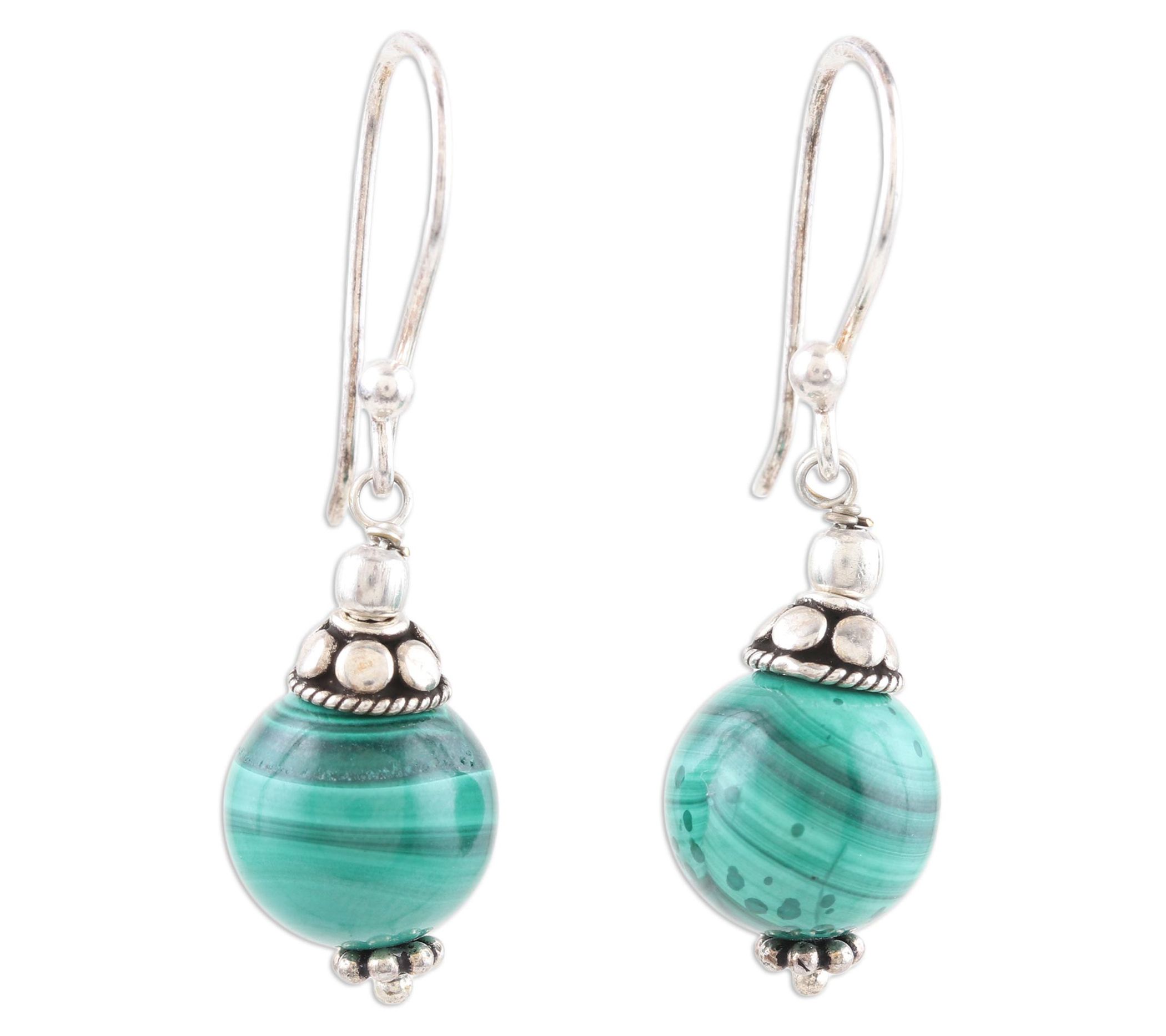 Novica Artisan-Crafted Sterling Malachite Dangle Earrings