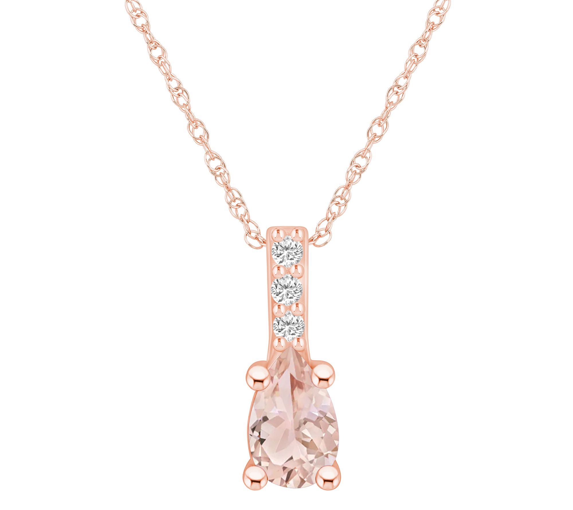 Affinity Gems Morganite & Diamond Pendant w/ Chain, 14K