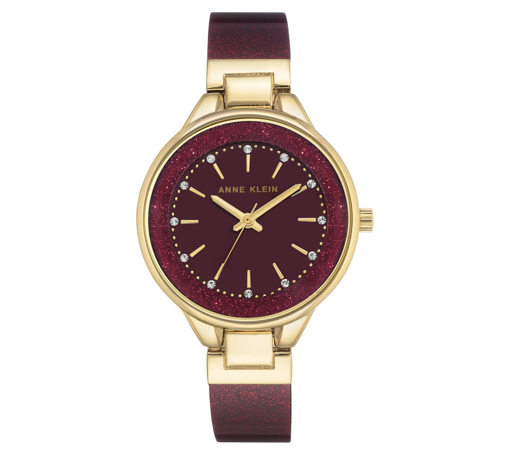 Anne Klein Women's Burgundy Crystal Accented Bangle Watch - QVC.com