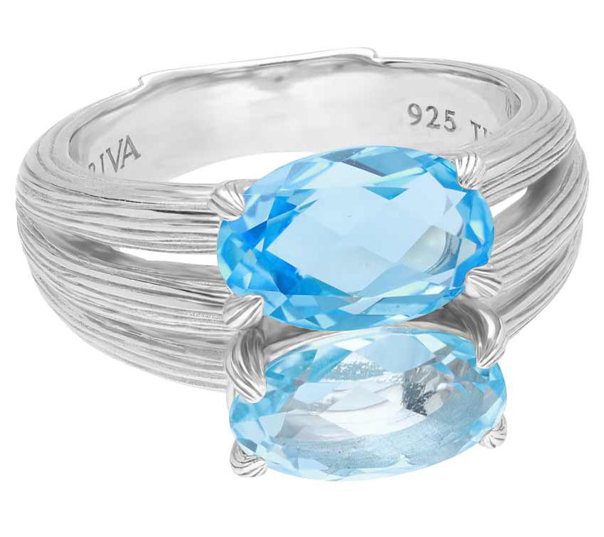 Ariva Sterling Silver 5.40 cttw Blue Topaz Textured Ring