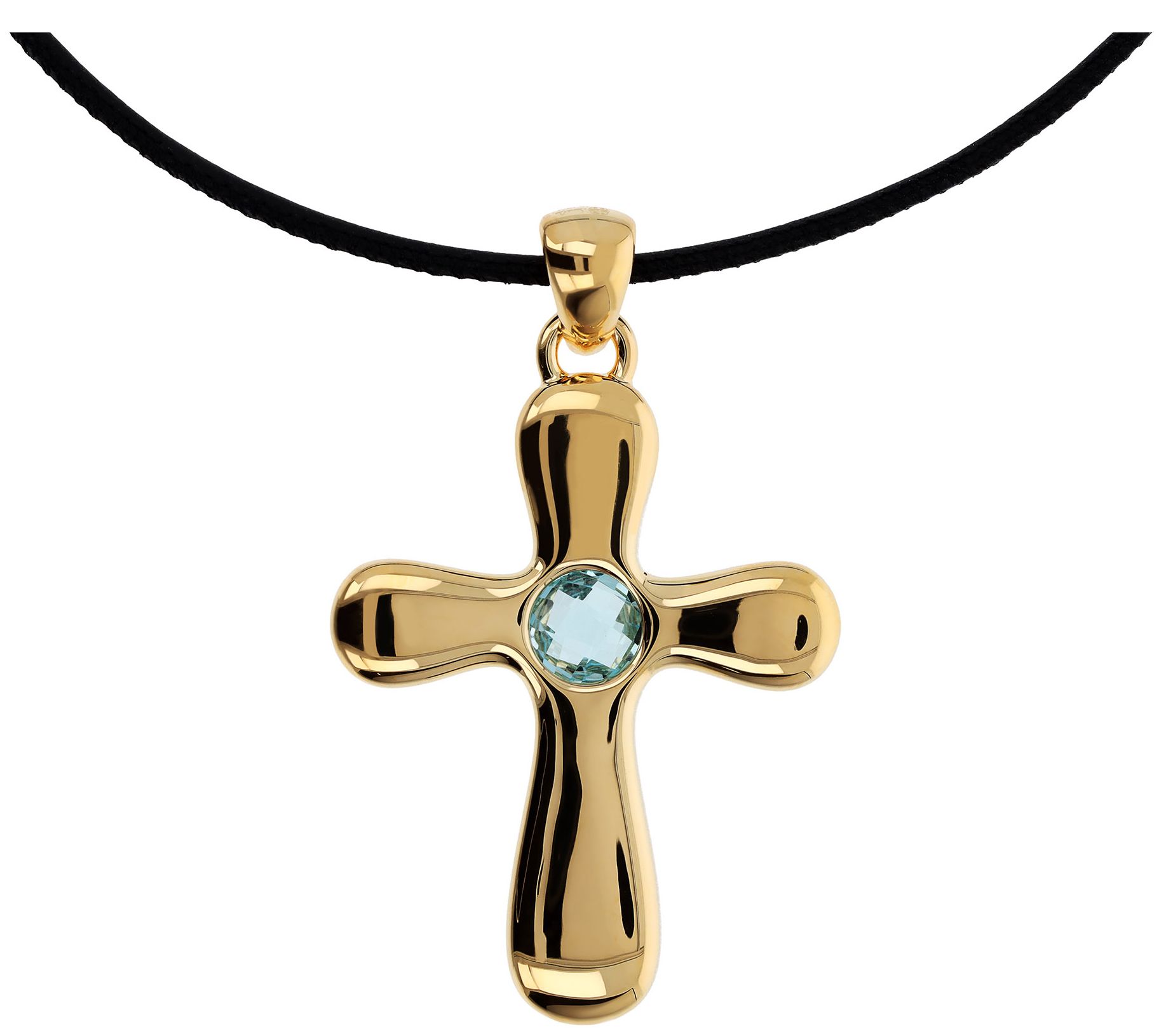BellaOro Gemstone Cross Pendant with Leather Co rd