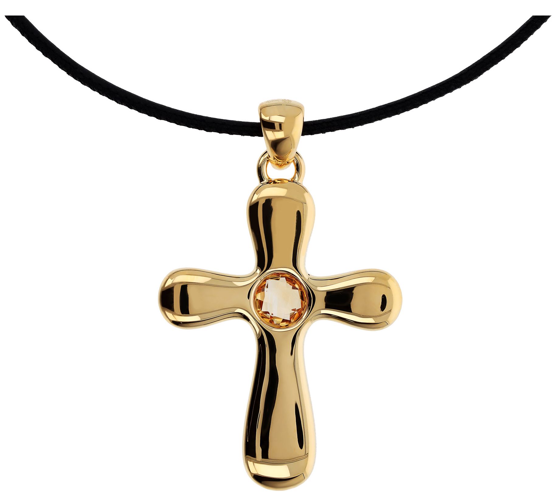 BellaOro Gemstone Cross Pendant with Leather Co rd