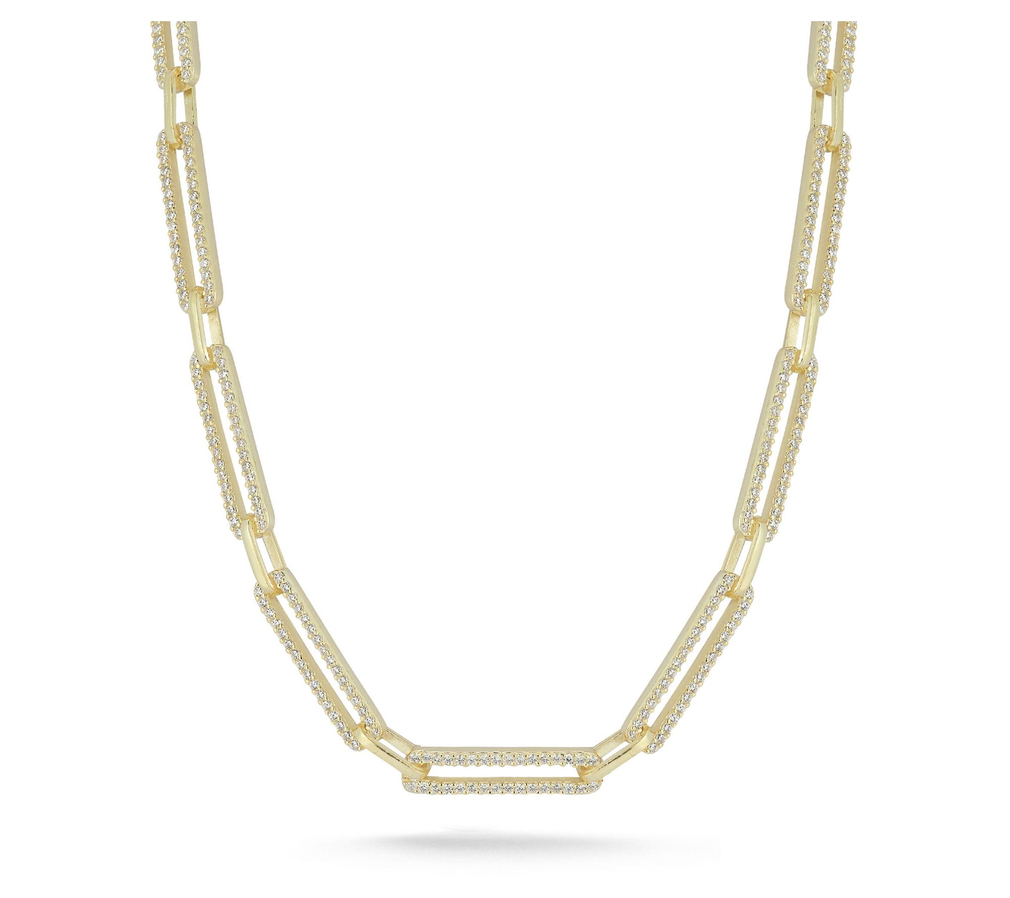 Sterlina Silver Pave Paperclip Choker Necklace,Sterling