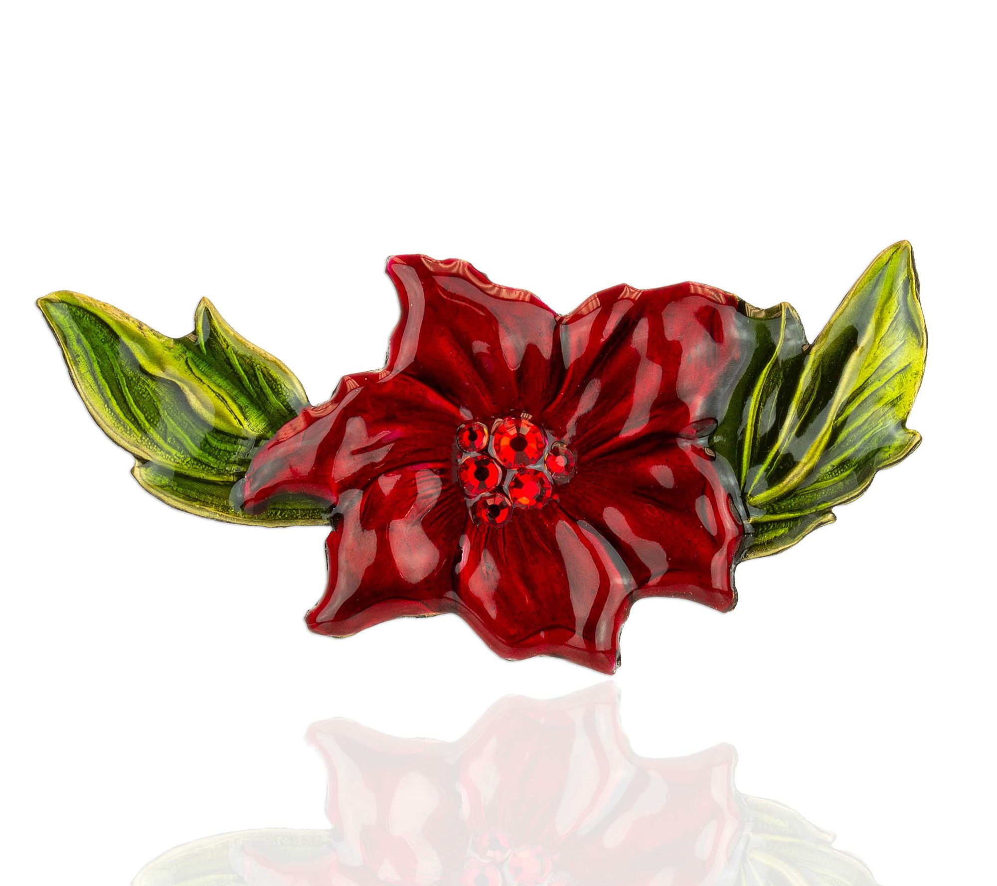 Anne Koplik Poinsettia Enamel Brilliant Crystal  Pin