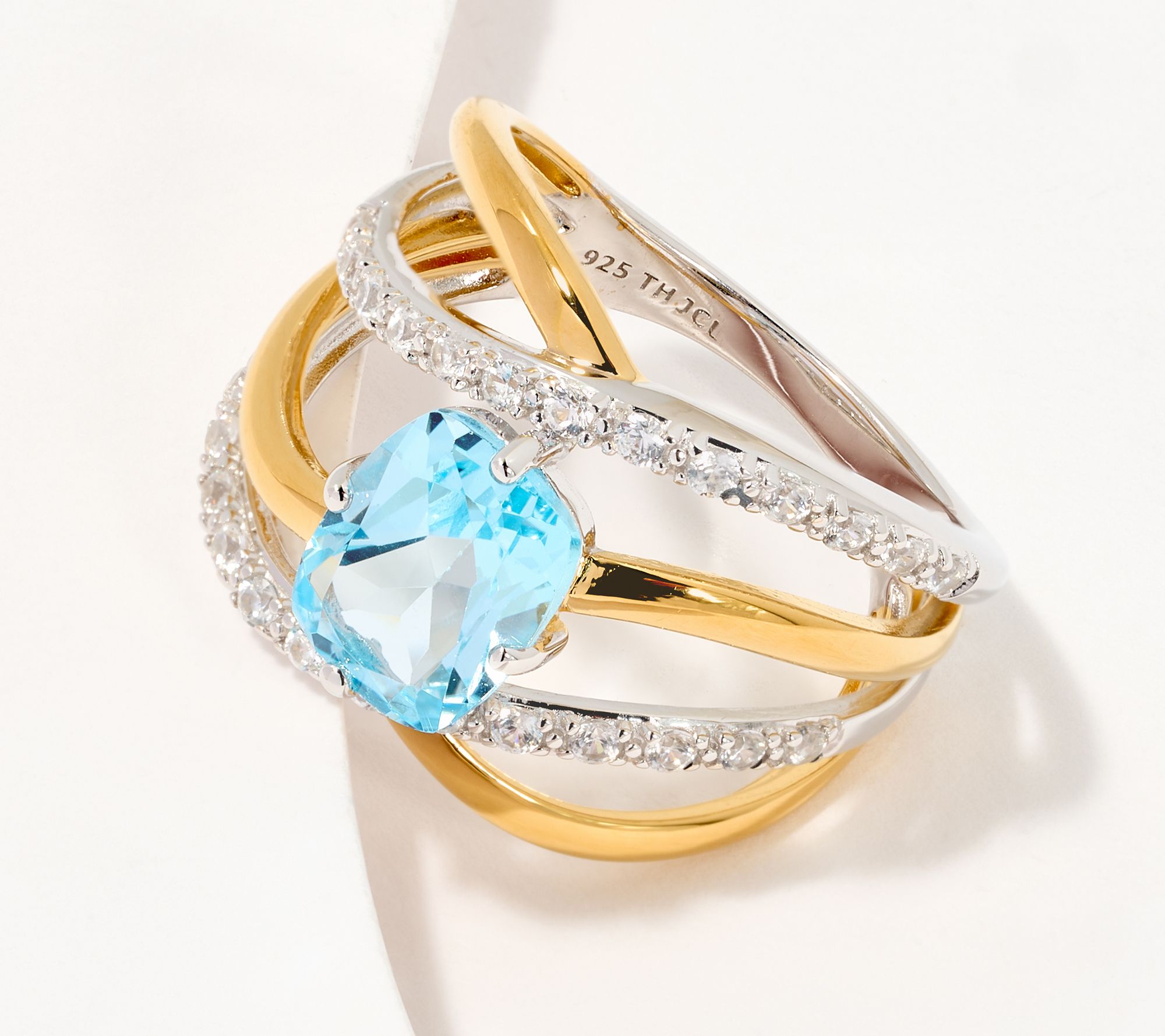Affinity Gems Cushion Cut Semi-Precious Wave Ring, Yellow Plated