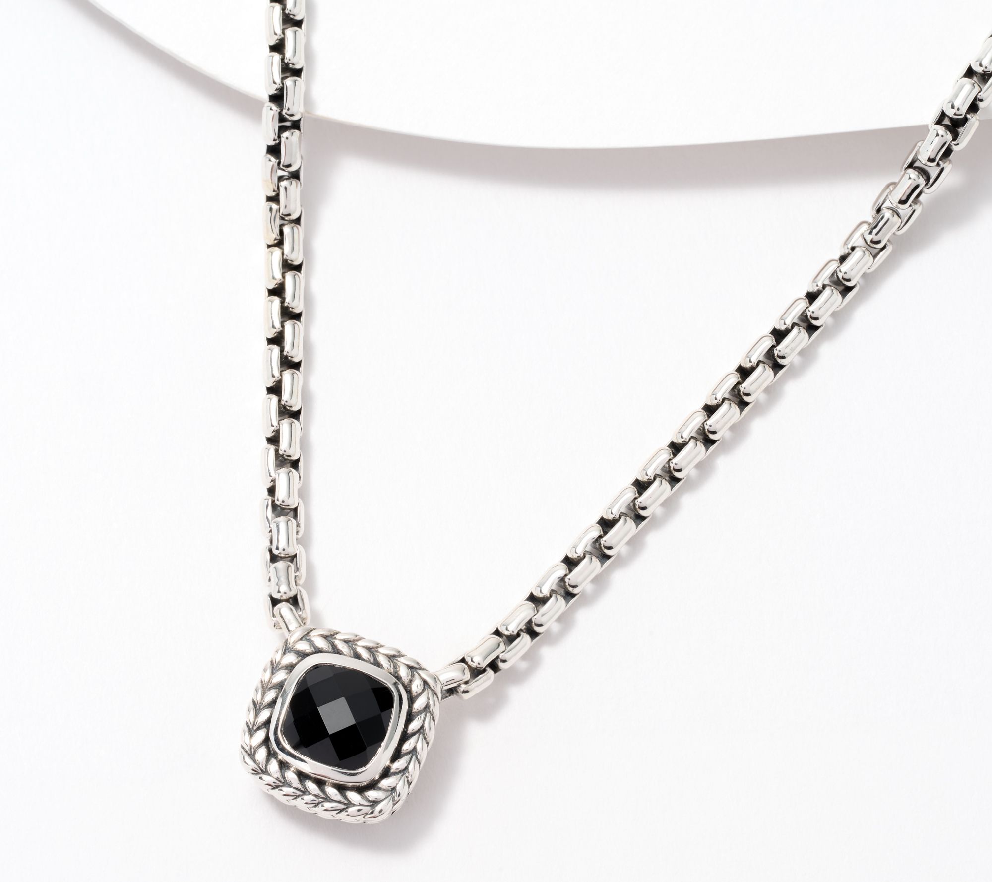 JAI Sterling Silver Gemstone Station 2.7mm Box Chain Necklace