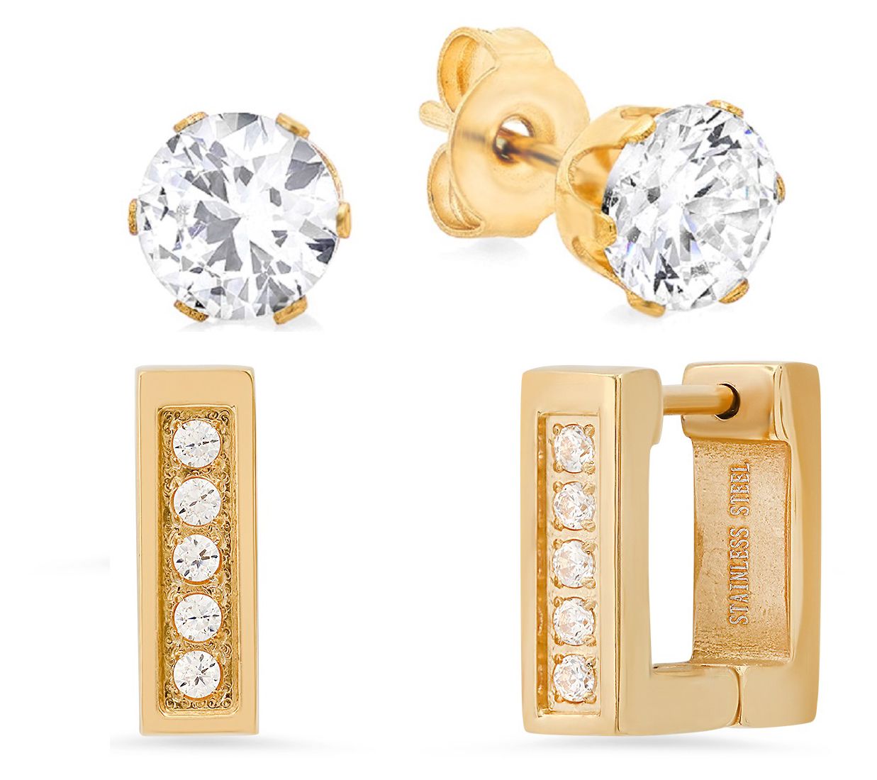 Steel by Design 18K Plated Cubic Zirconia Earring Set