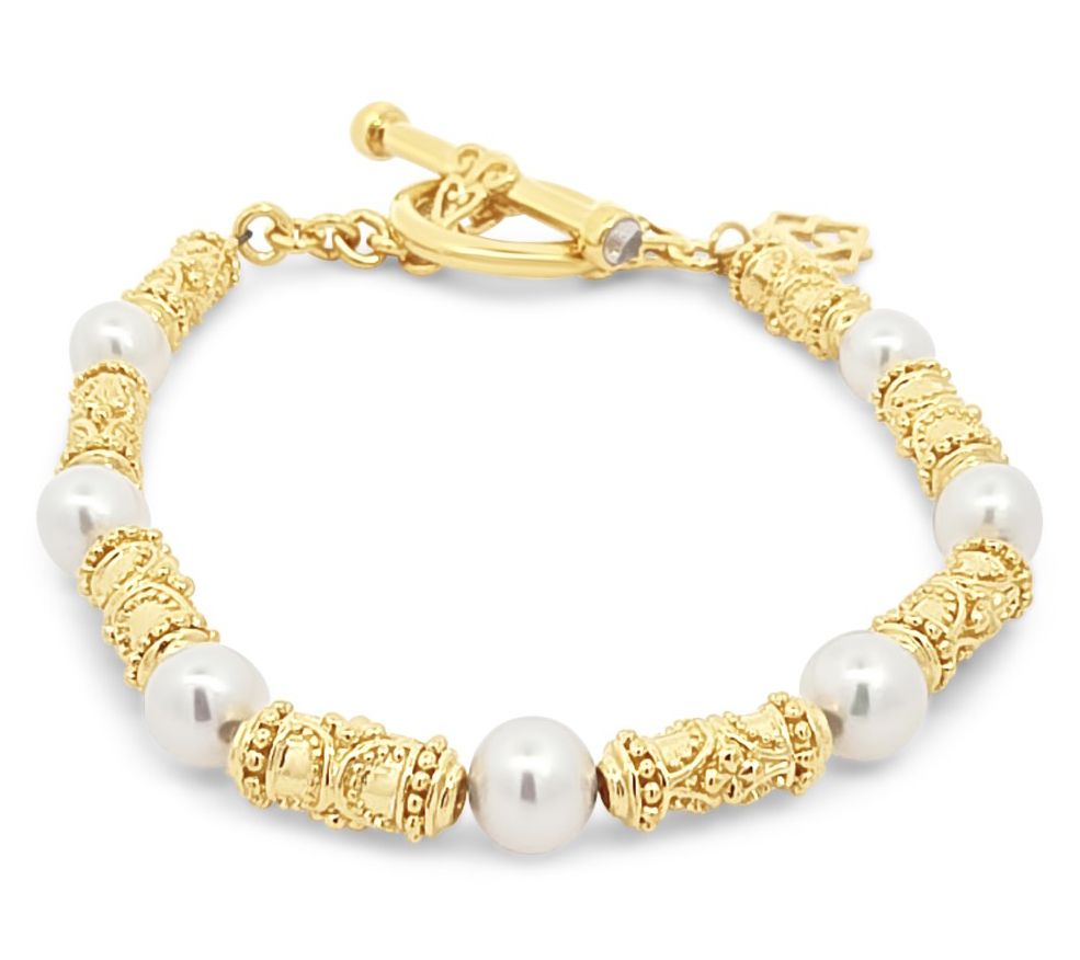 Elyse Ryan 14K Gold Clad Cultured Pearl Bali Station Bracelet