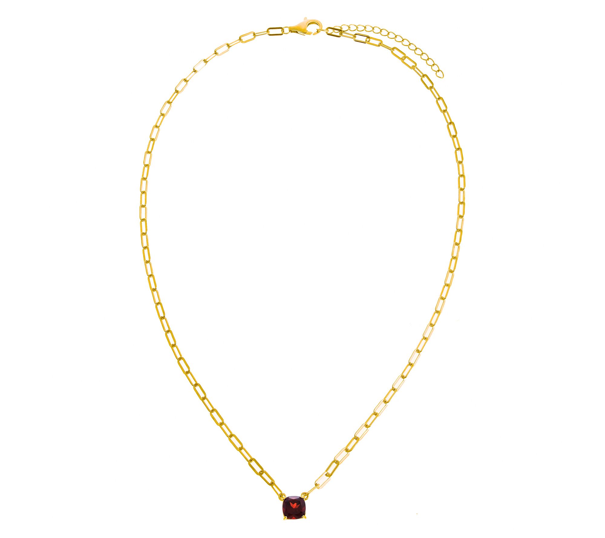 Affinity Gem Cushion Gemstone Paperclip Necklace, 14K Plated