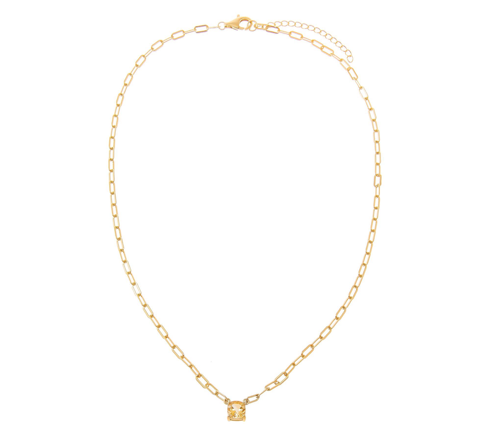 Affinity Gem Cushion Gemstone Paperclip Necklace, 14K Plated