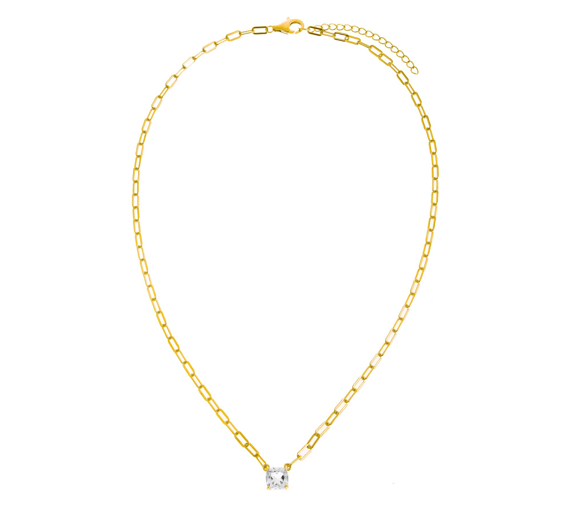 Affinity Gem Cushion Gemstone Paperclip Necklace, 14K Plated