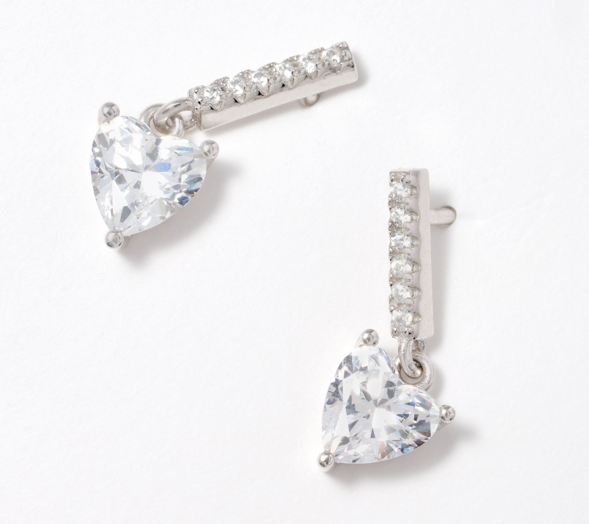 "As Is" Diamonique Heart & Pave BAr Drop Earrings SS