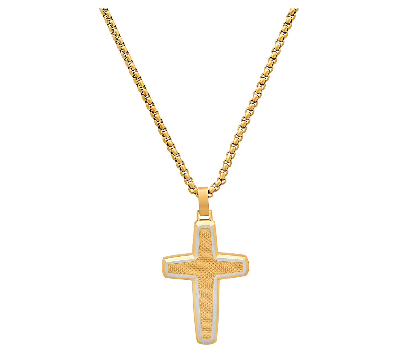Steel By Design Men's 18K Plated Cross Pendantw/ Chain