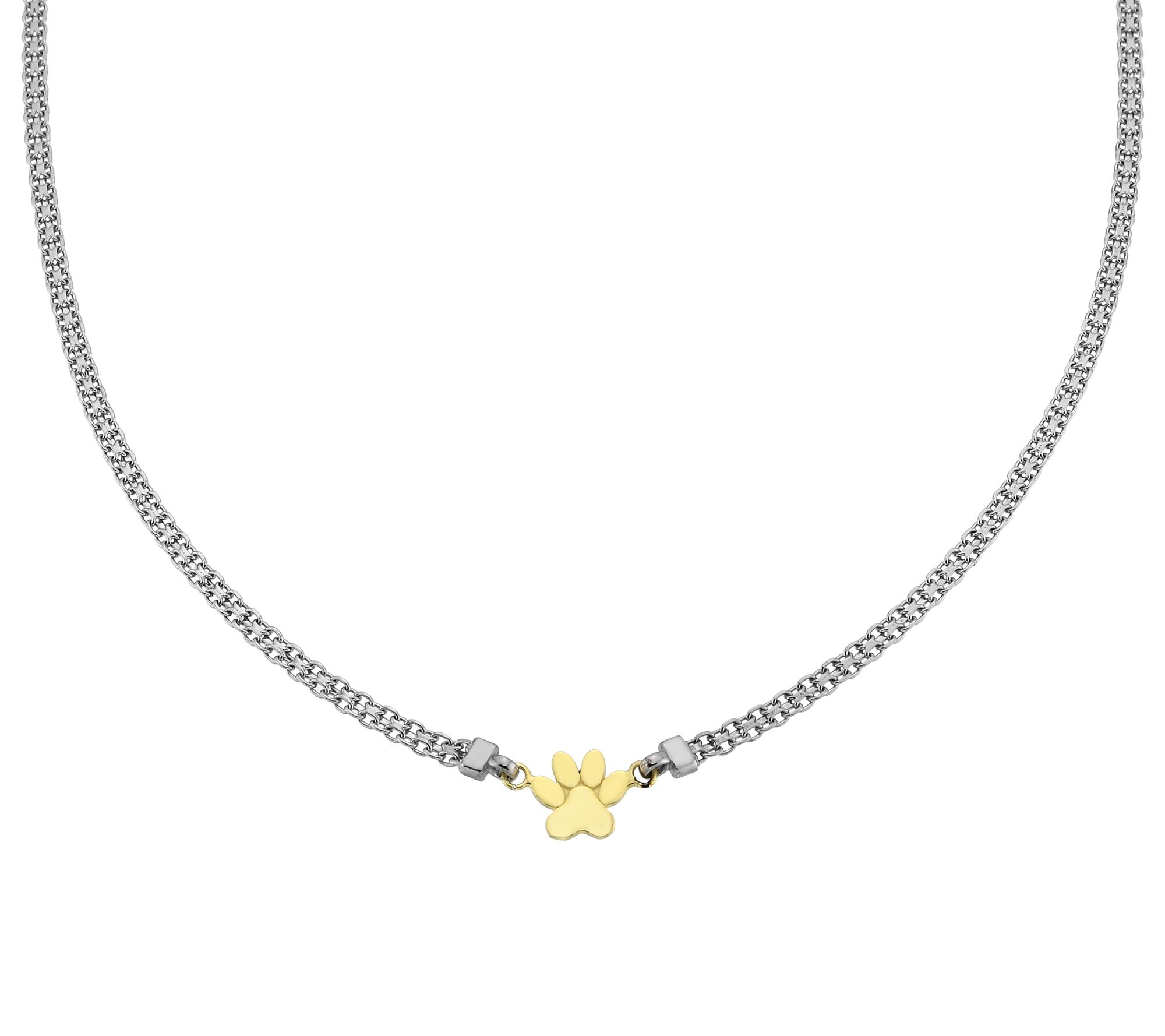 Silver Style Two-Tone Paw Print Bismark Necklace, Sterling