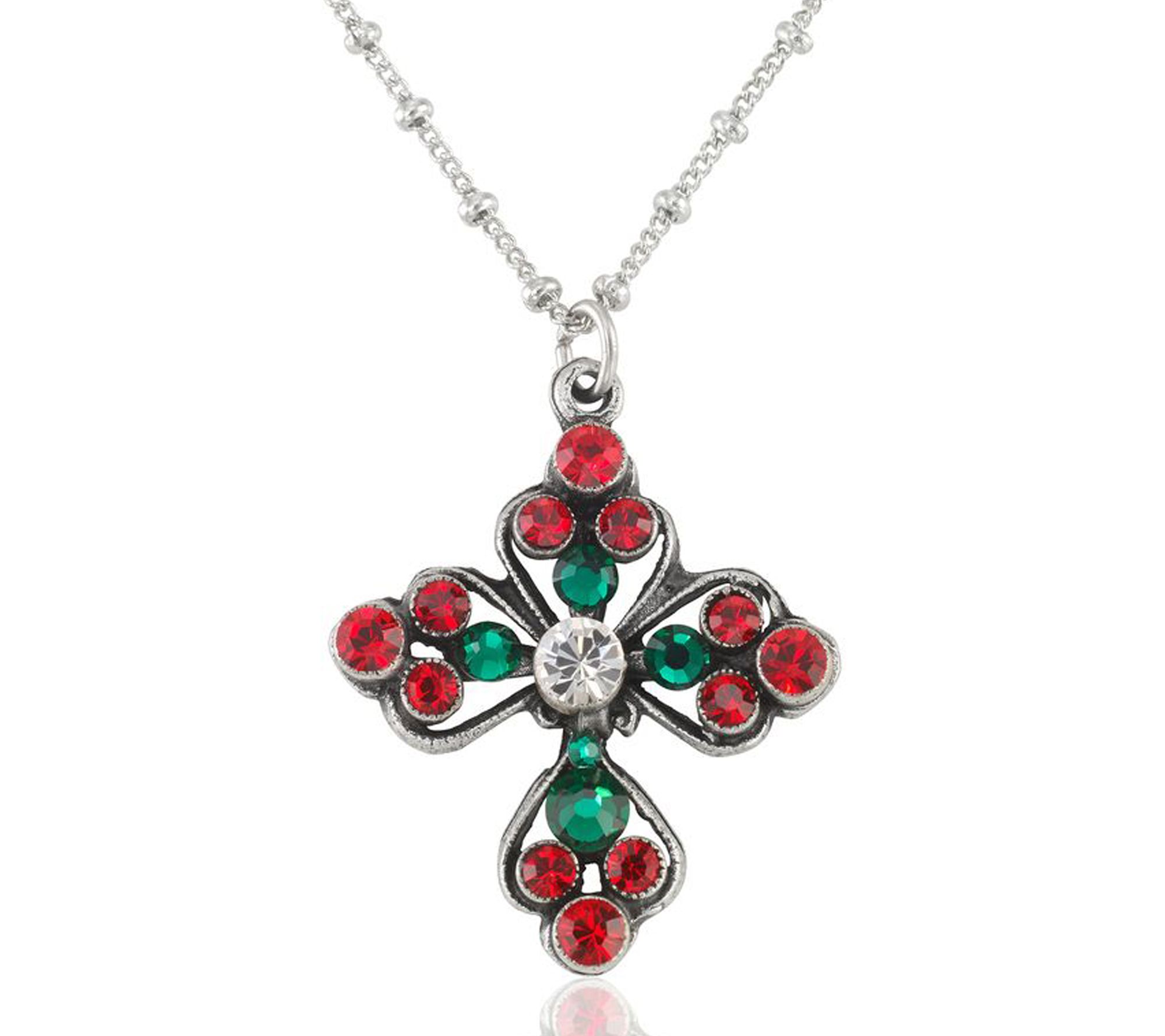 Anne Koplik Christmas Berry Cross Crystal Pendant w/ Chain