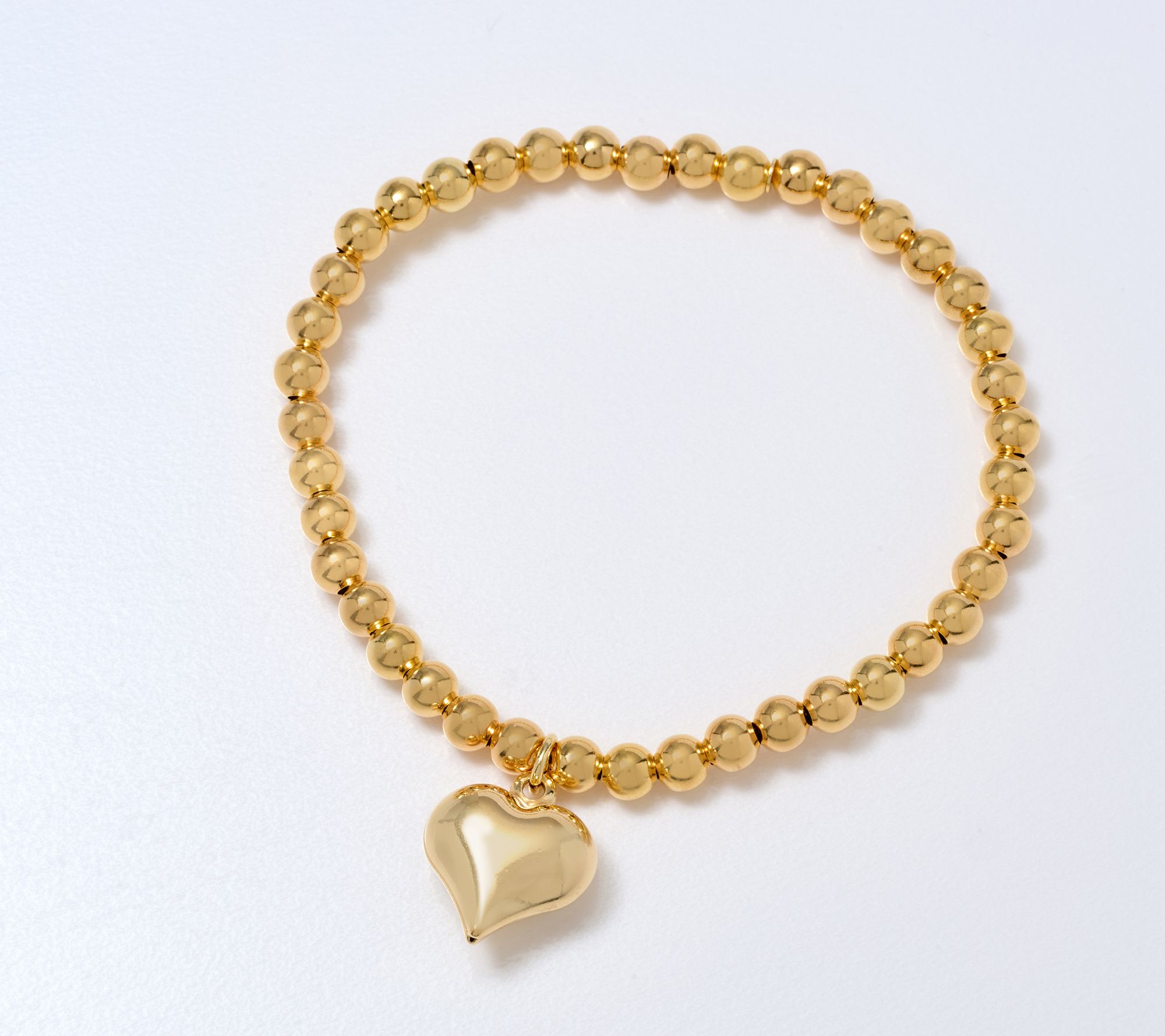 Ultrafine 950 Silver Beaded Stretch Bracelet w/ Heart Pendant