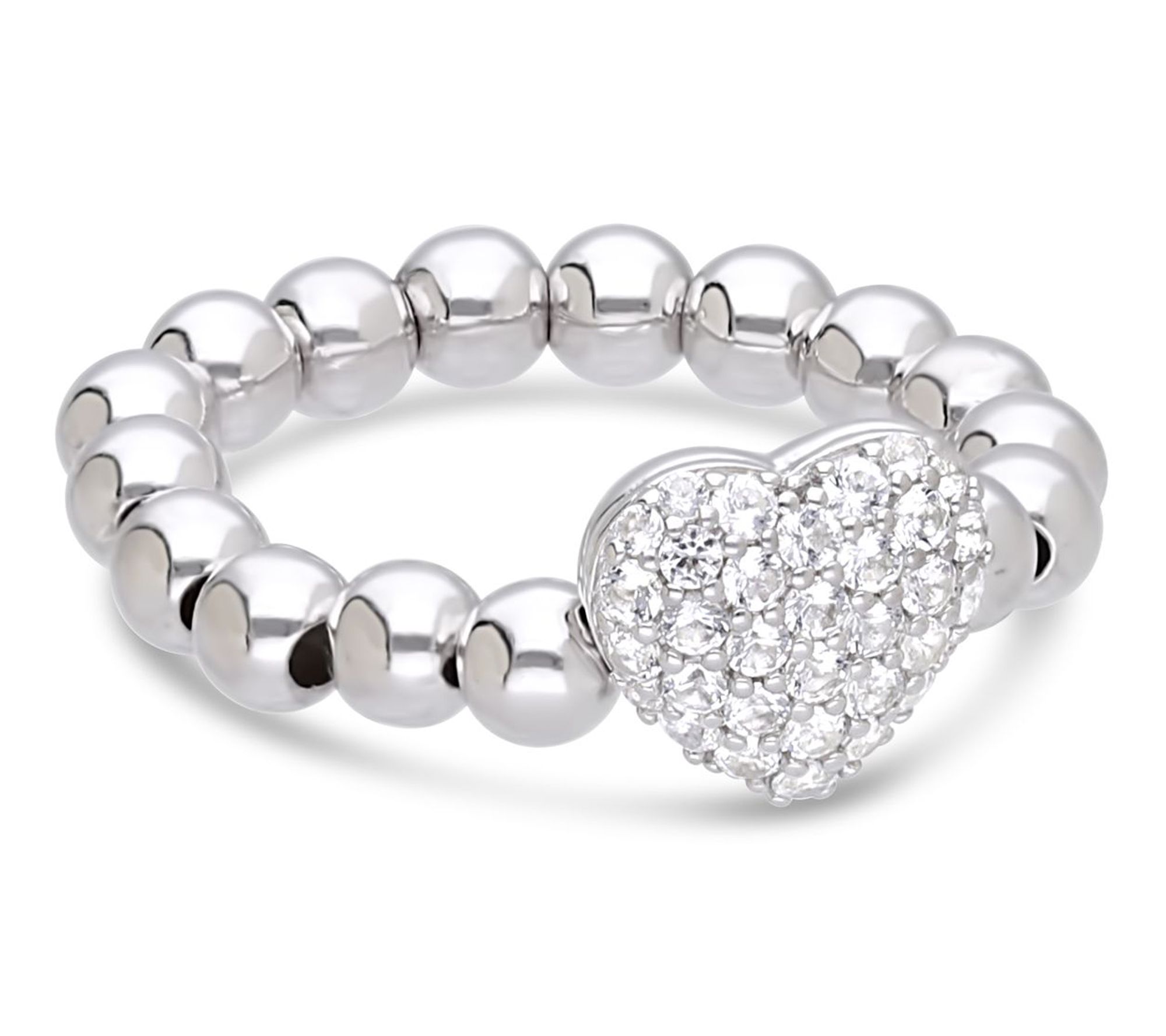 Elyse Ryan Sterling Silver Beaded White Topaz Pave Heart Ring