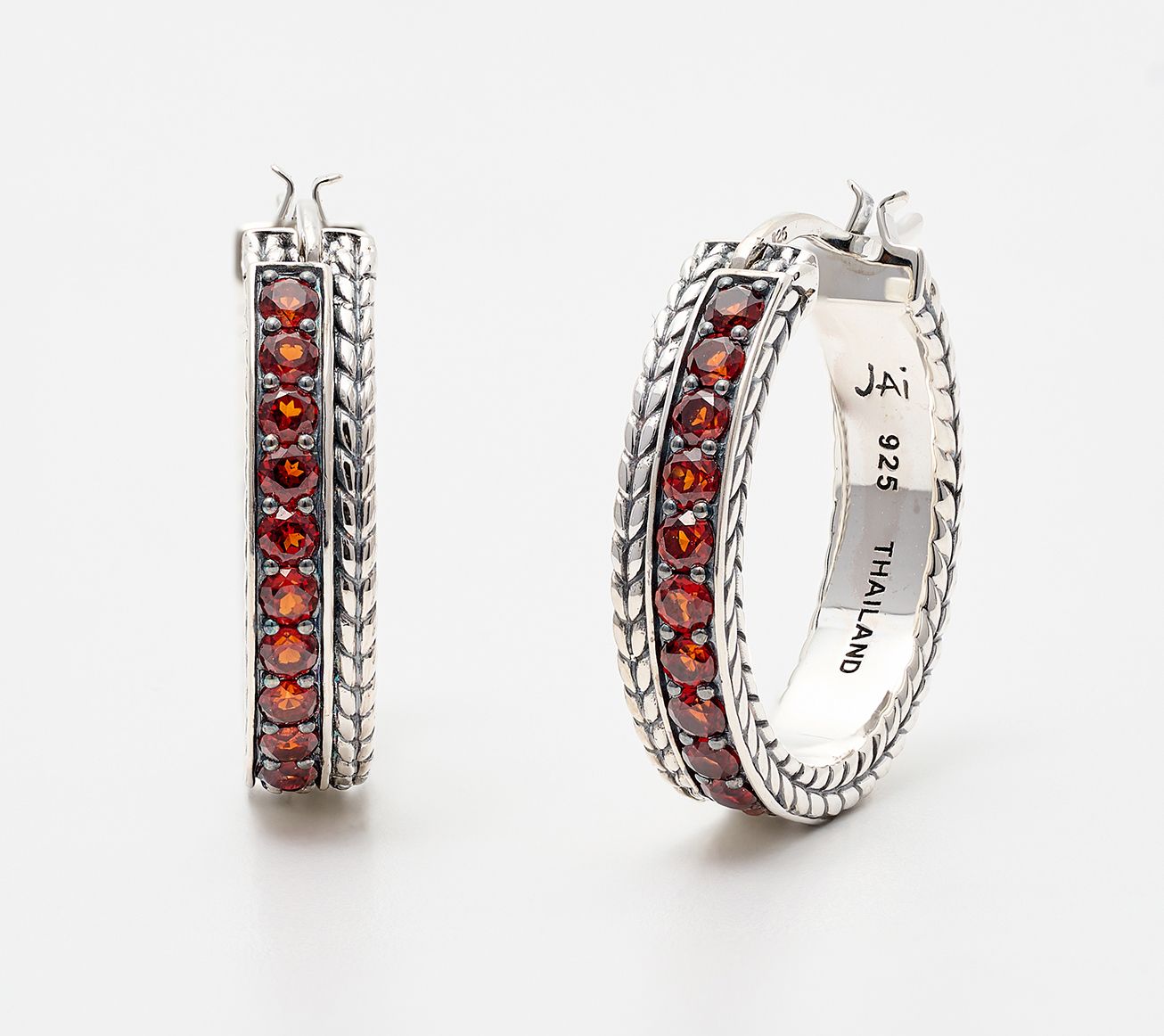 JAI Sterling Silver Gemstone 3/4" Hoop Earrings