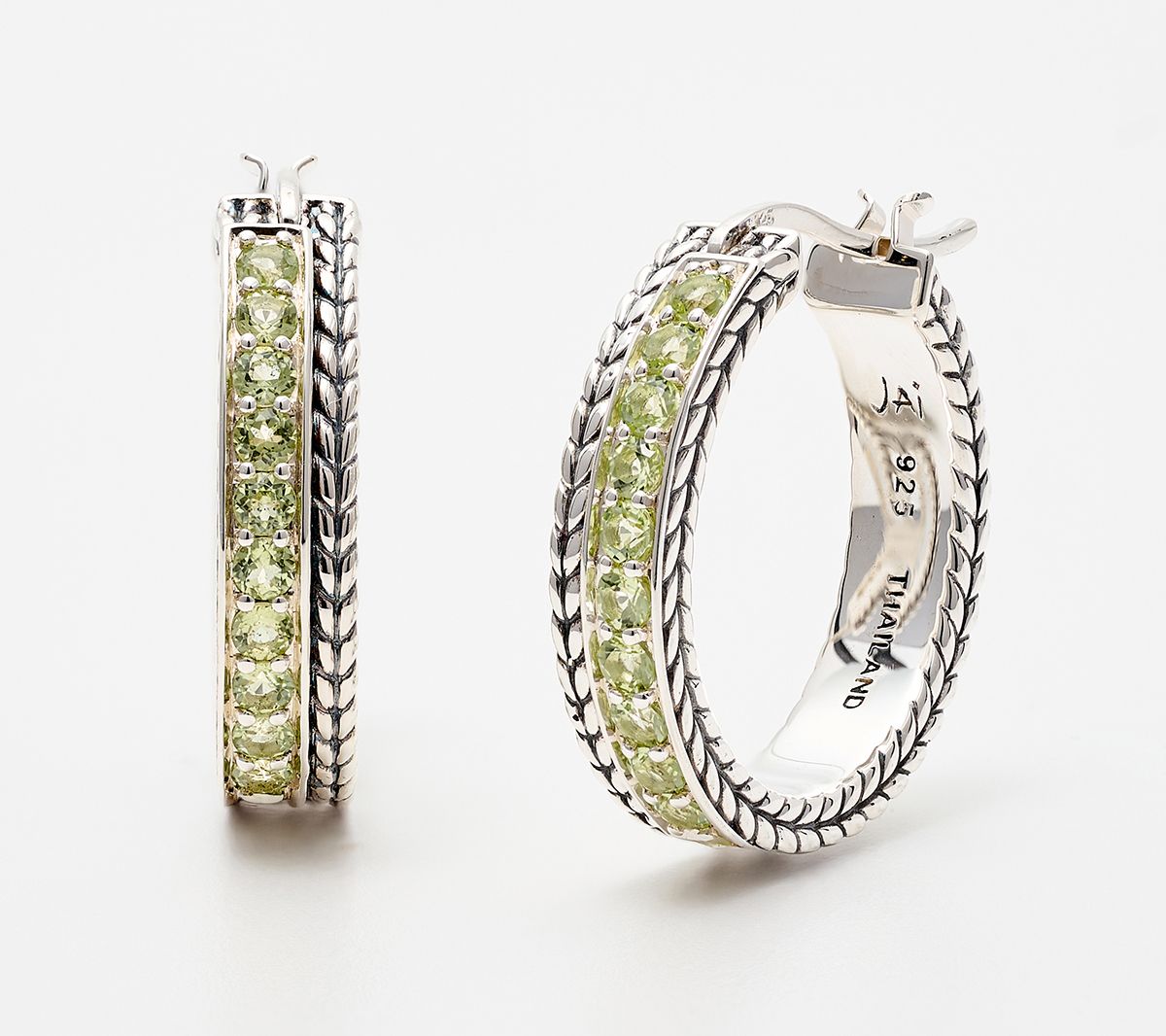 JAI Sterling Silver Gemstone 3/4" Hoop Earrings