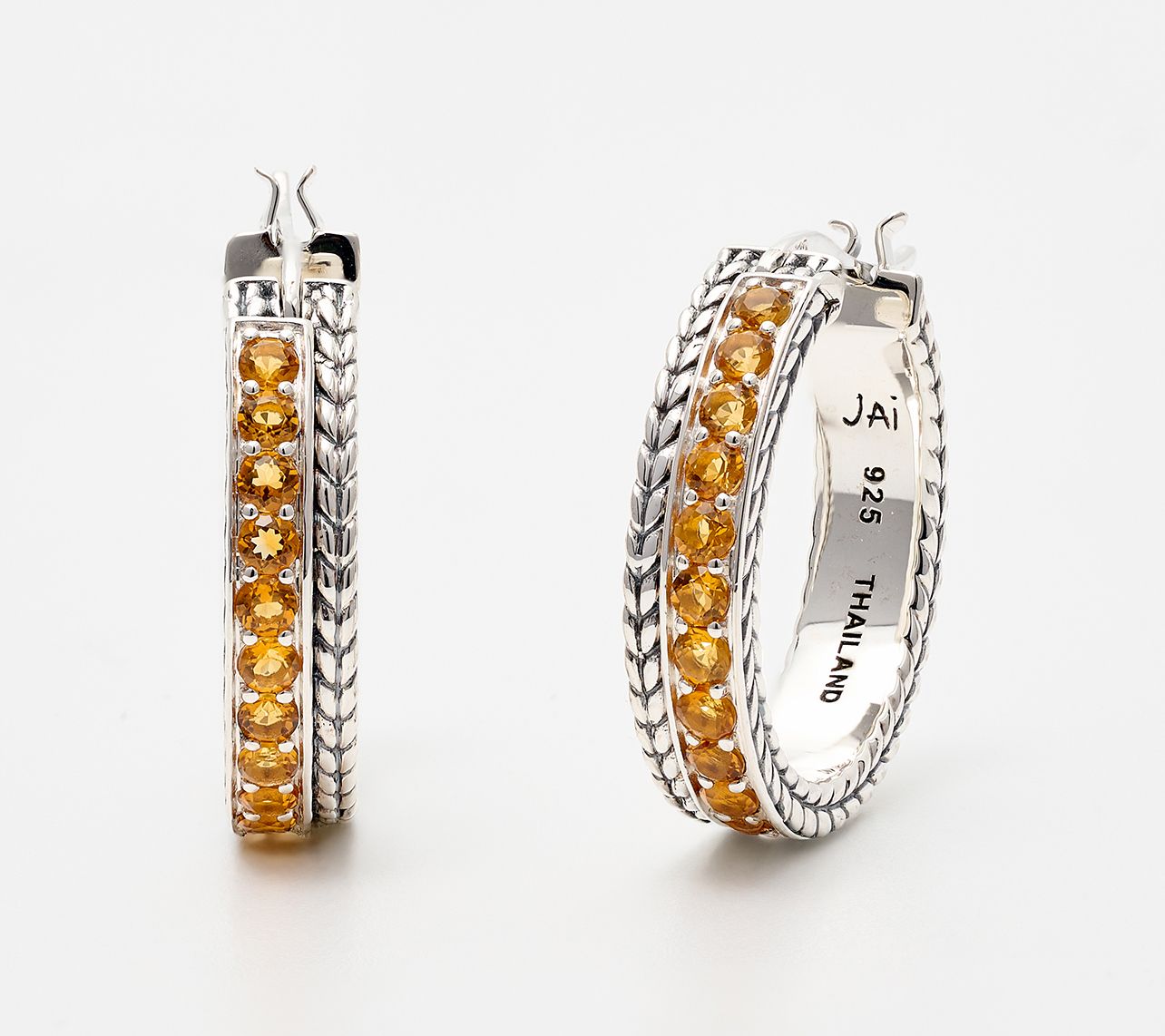 JAI Sterling Silver Gemstone 3/4" Hoop Earrings