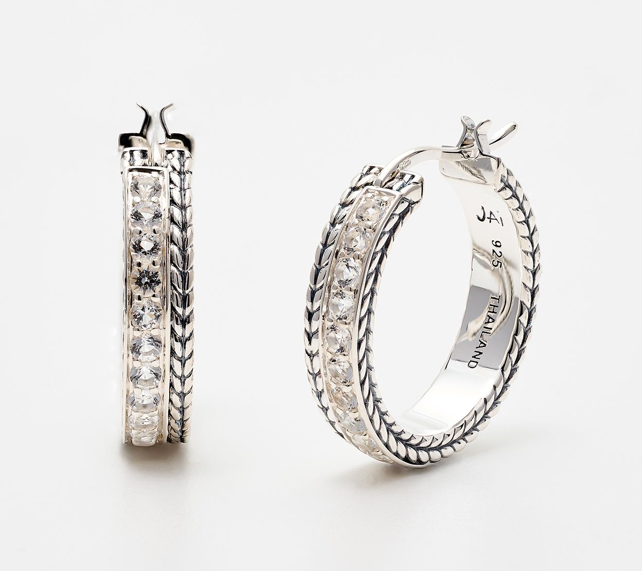 JAI Sterling Silver Gemstone 3/4" Hoop Earrings