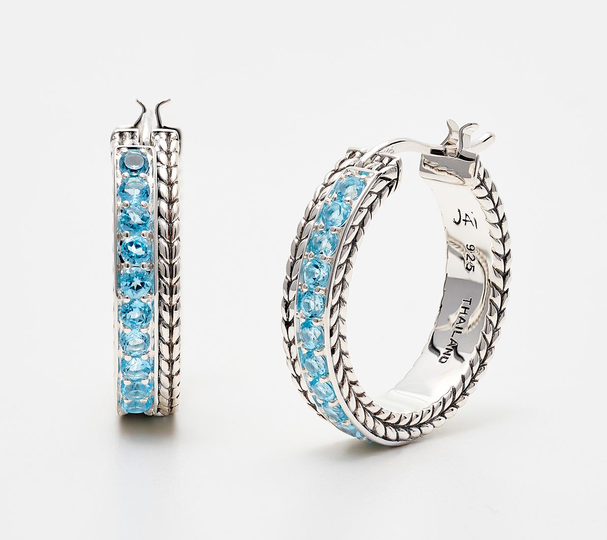 JAI Sterling Silver Gemstone 3/4" Hoop Earrings