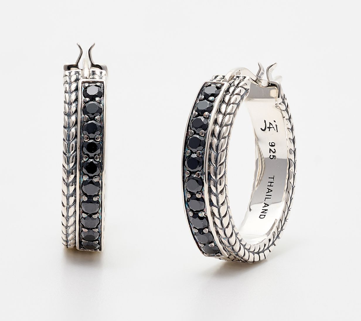 JAI Sterling Silver Gemstone 3/4" Hoop Earrings