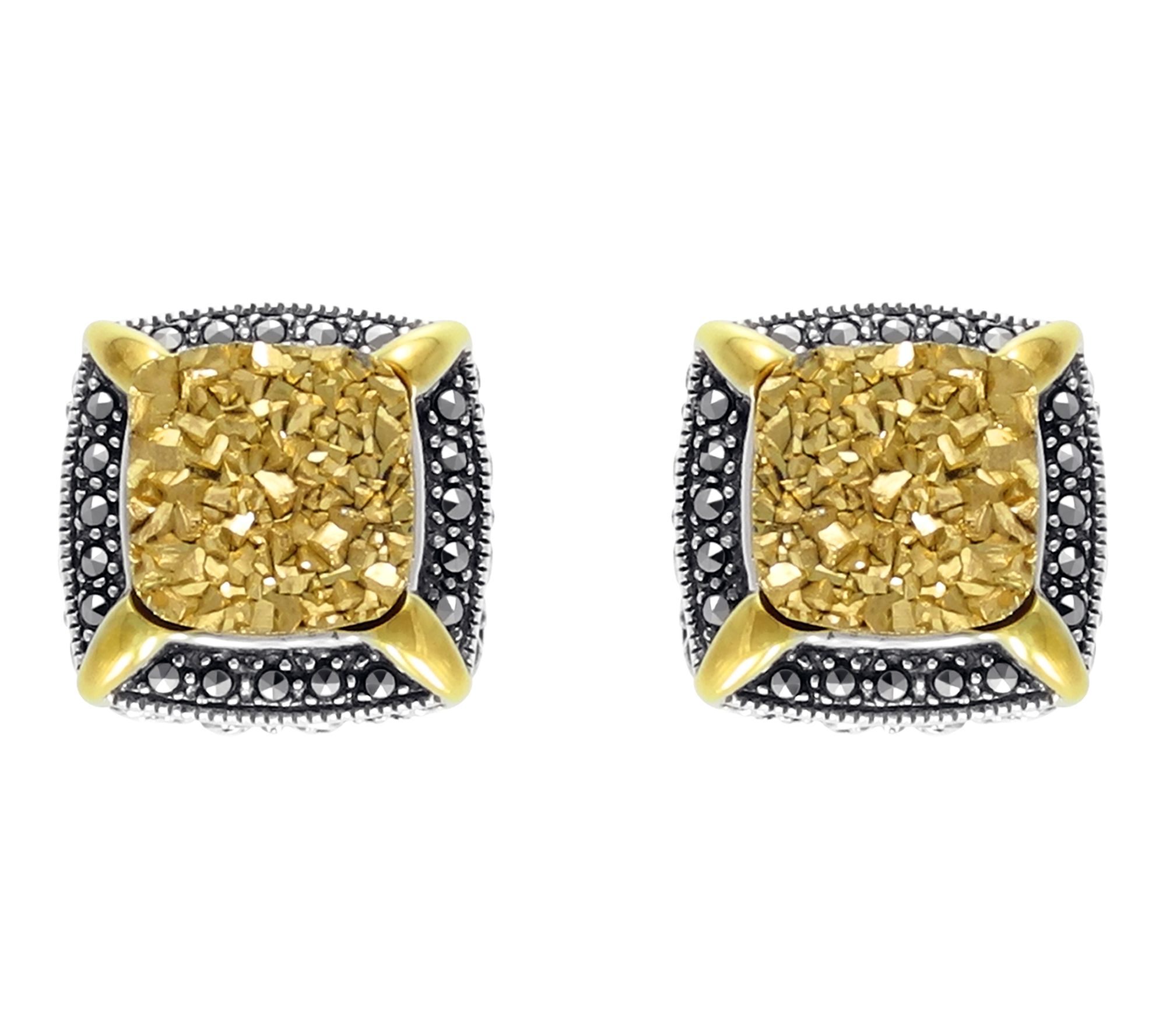 Suspicion Druzy Quartz &Marcasite Earrings,Goldflash silver