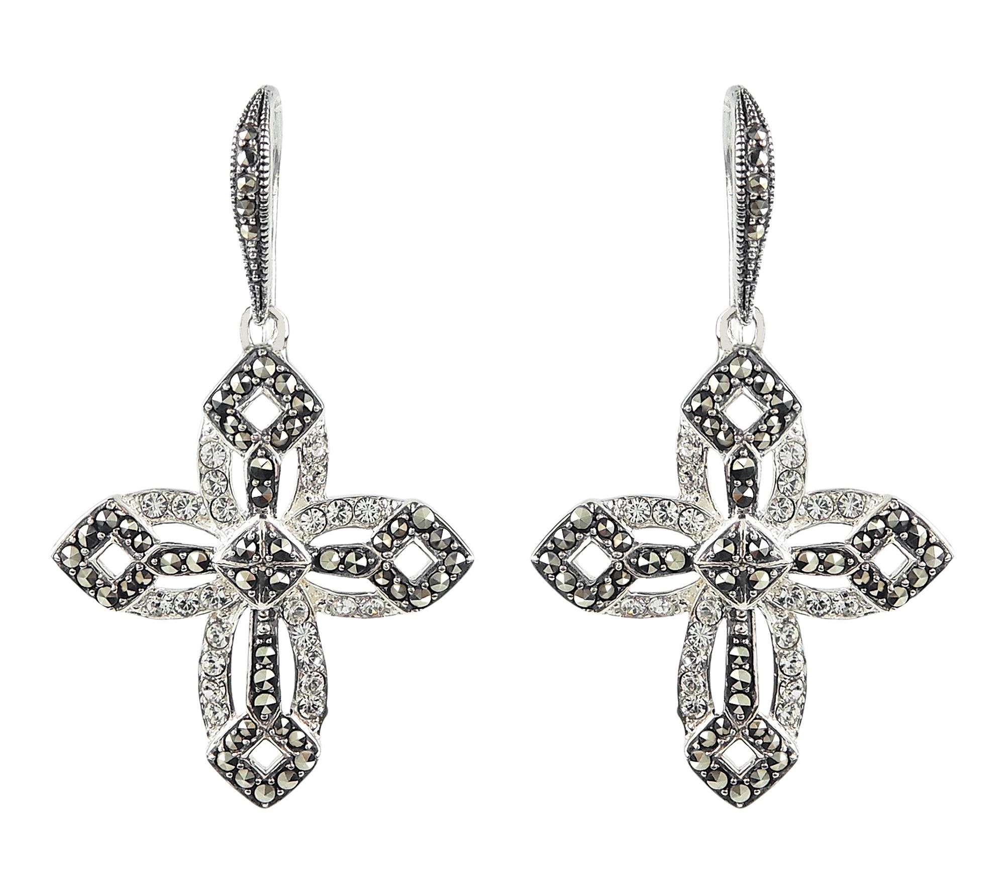 Suspicion Marcasite & Crystal Cross Earrings, Sterling Silver