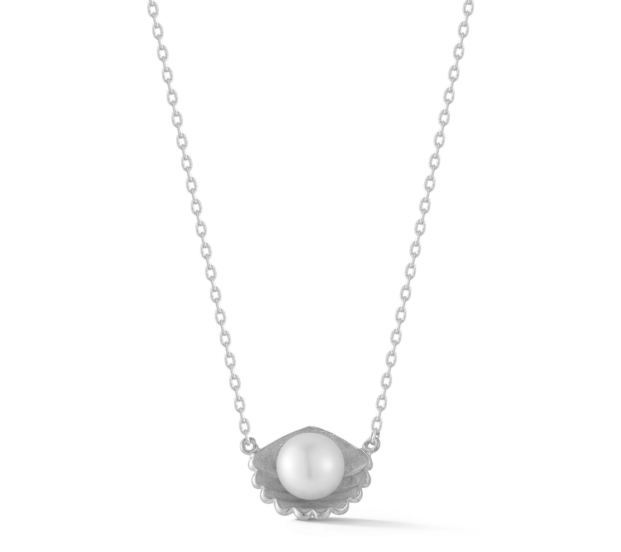 Sterlina Silver Cultured Pearl Clam Shell Necklace, Sterling