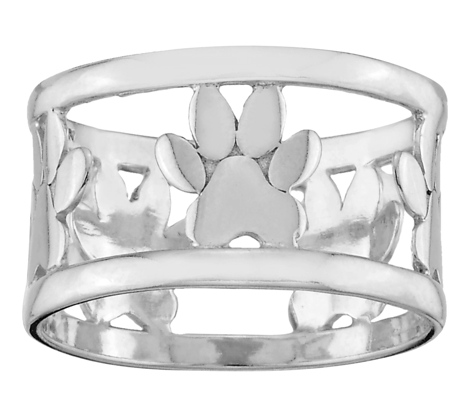 Silver Style Paw Print Design Band Ring, Sterling