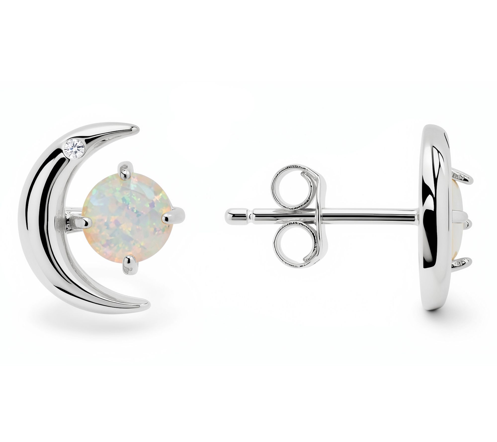 Sterling Silver Opal Sun & Moon Stud Earrings