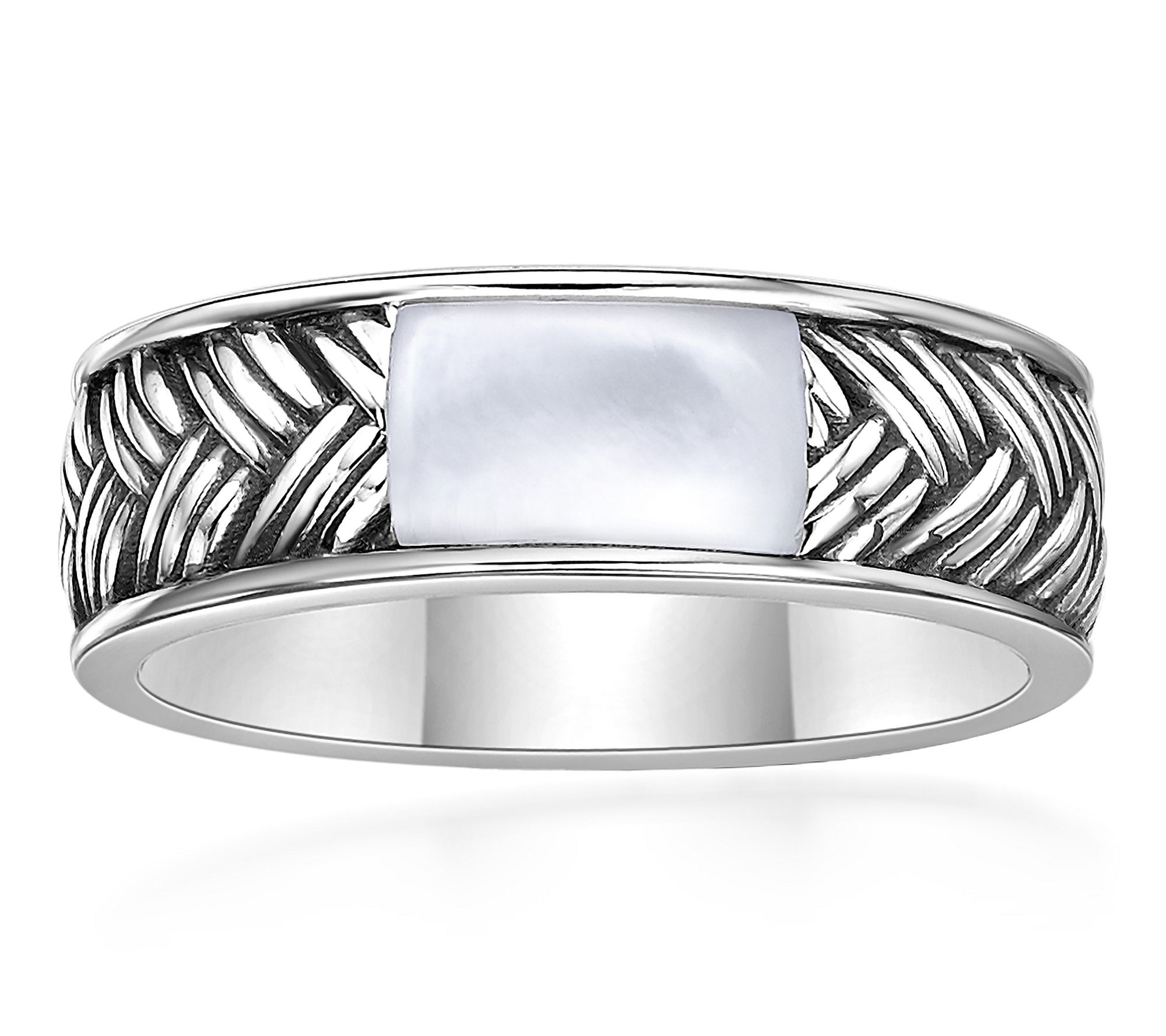 LYNX Men's Sterling Silver Multi-Gemstone Weave Pattern Ring