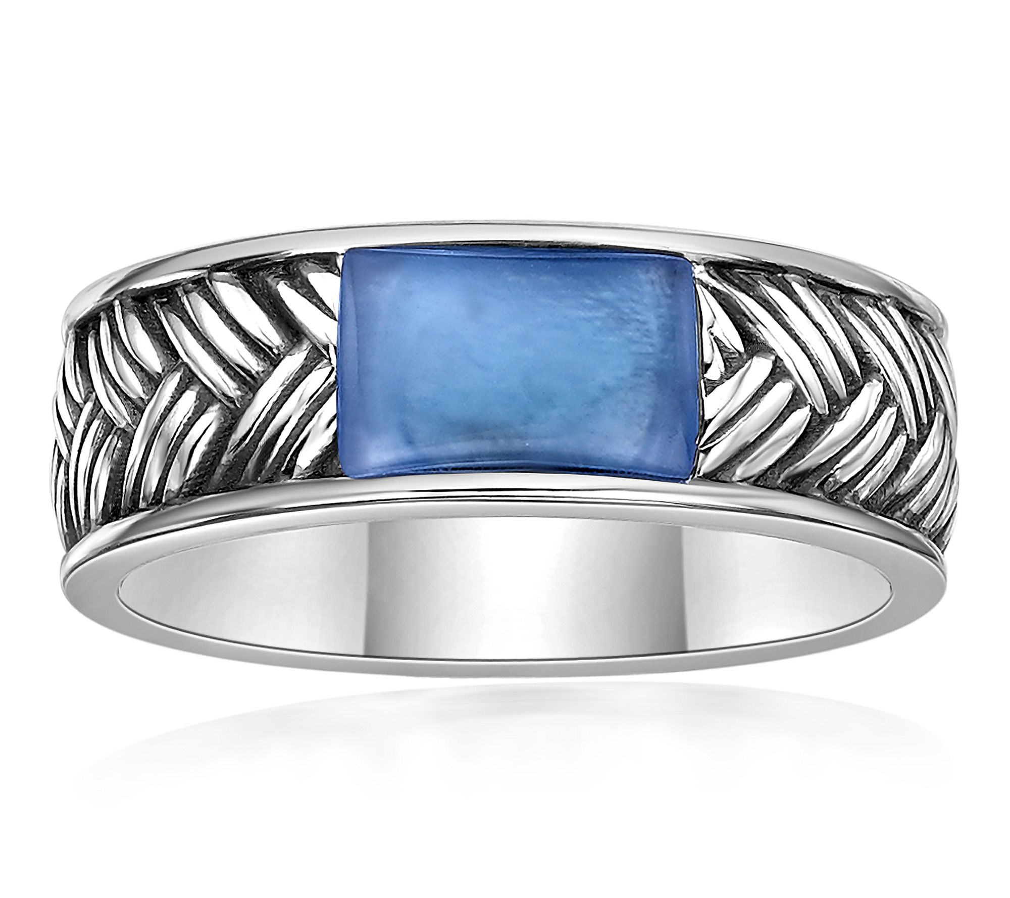 LYNX Men's Sterling Silver Multi-Gemstone Weave Pattern Ring