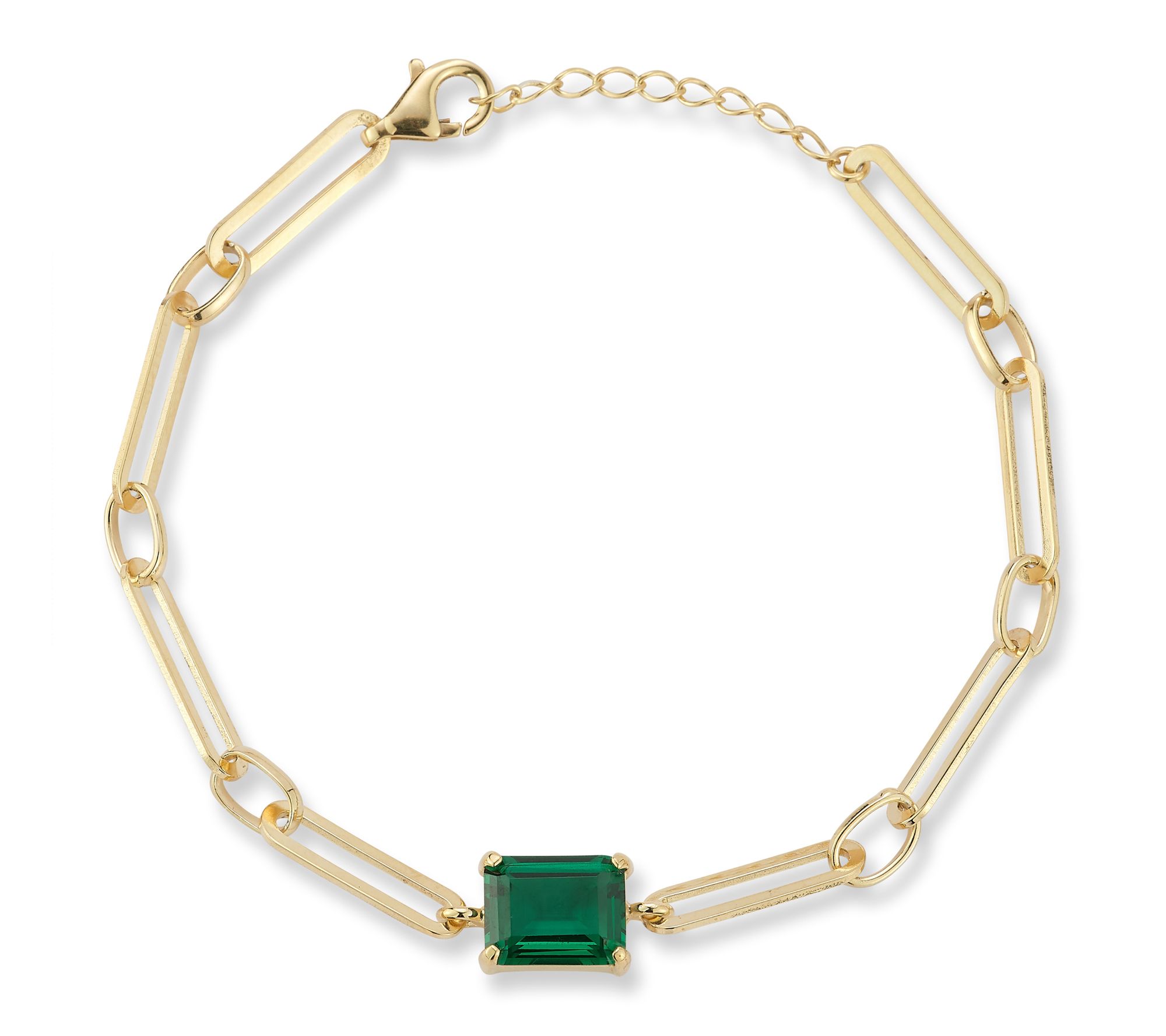 Sterlina Silver Emerald Paperclip Bracelet, 14K Gold Plated