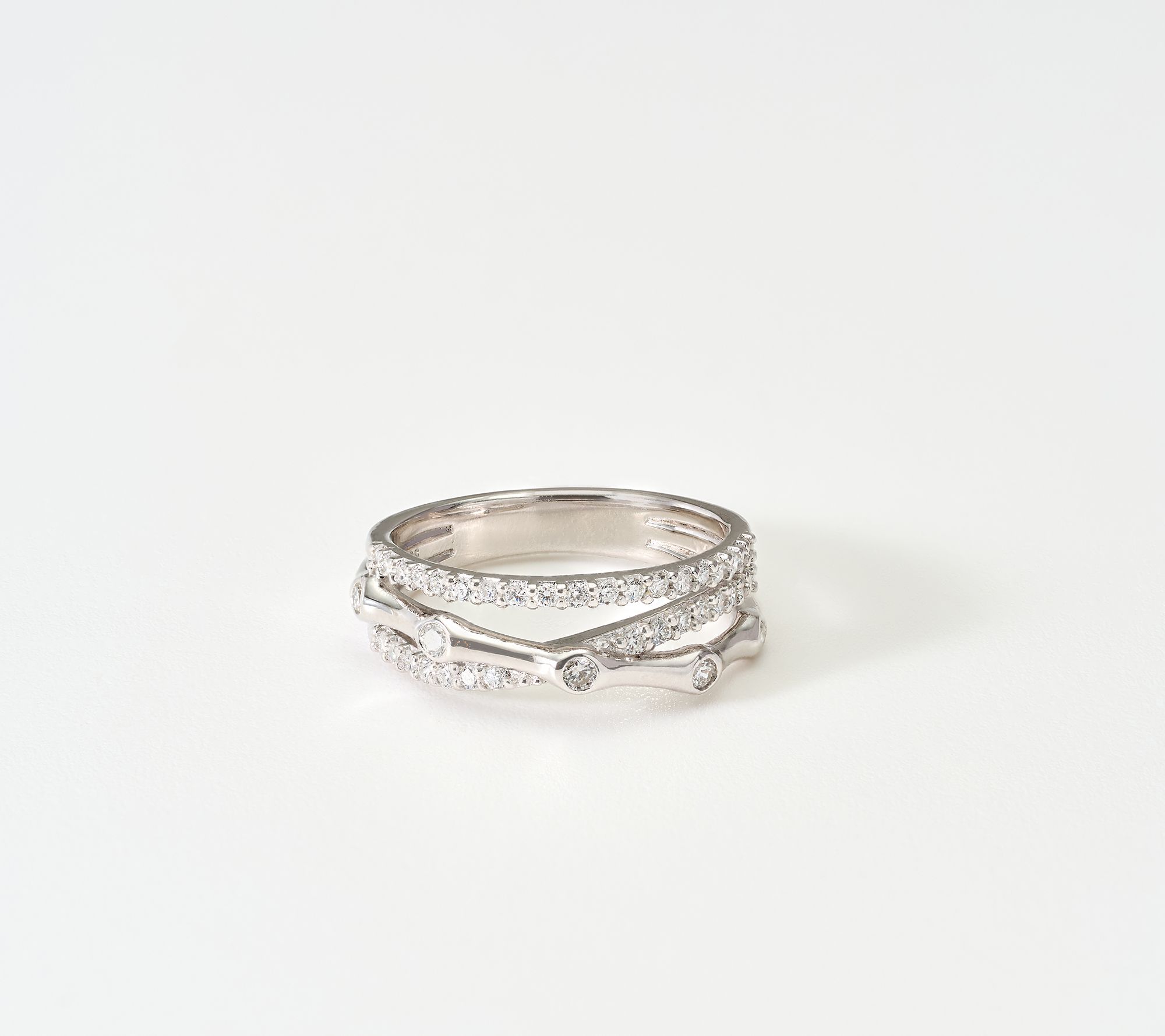 Fire Light Lab Grown Diamonds 0.46 ctw 3-Row Bamboo Ring, Sterling Silver