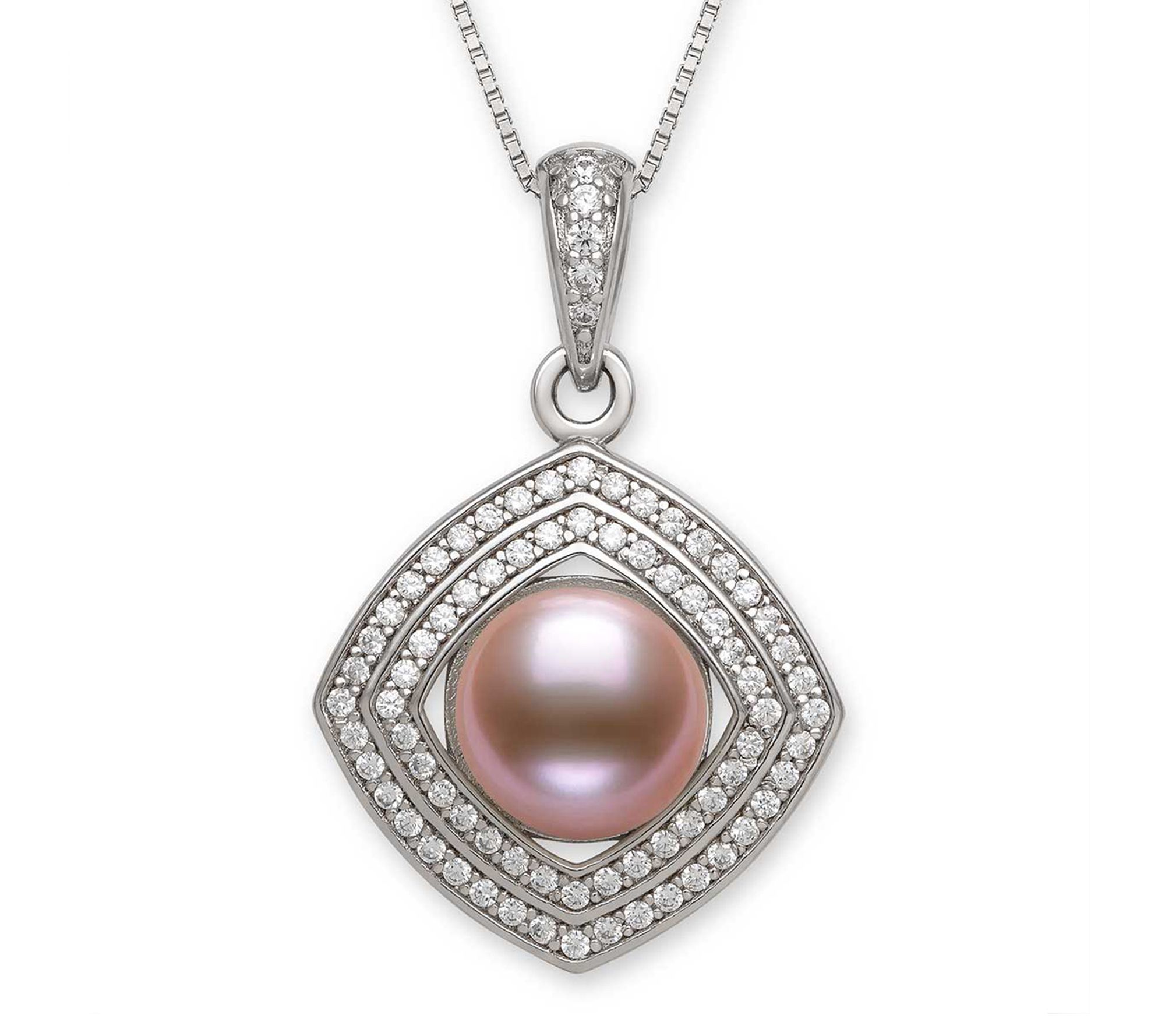 Amour De Pearl Cultured Pearl Halo Pendant w/ Chain, Sterling