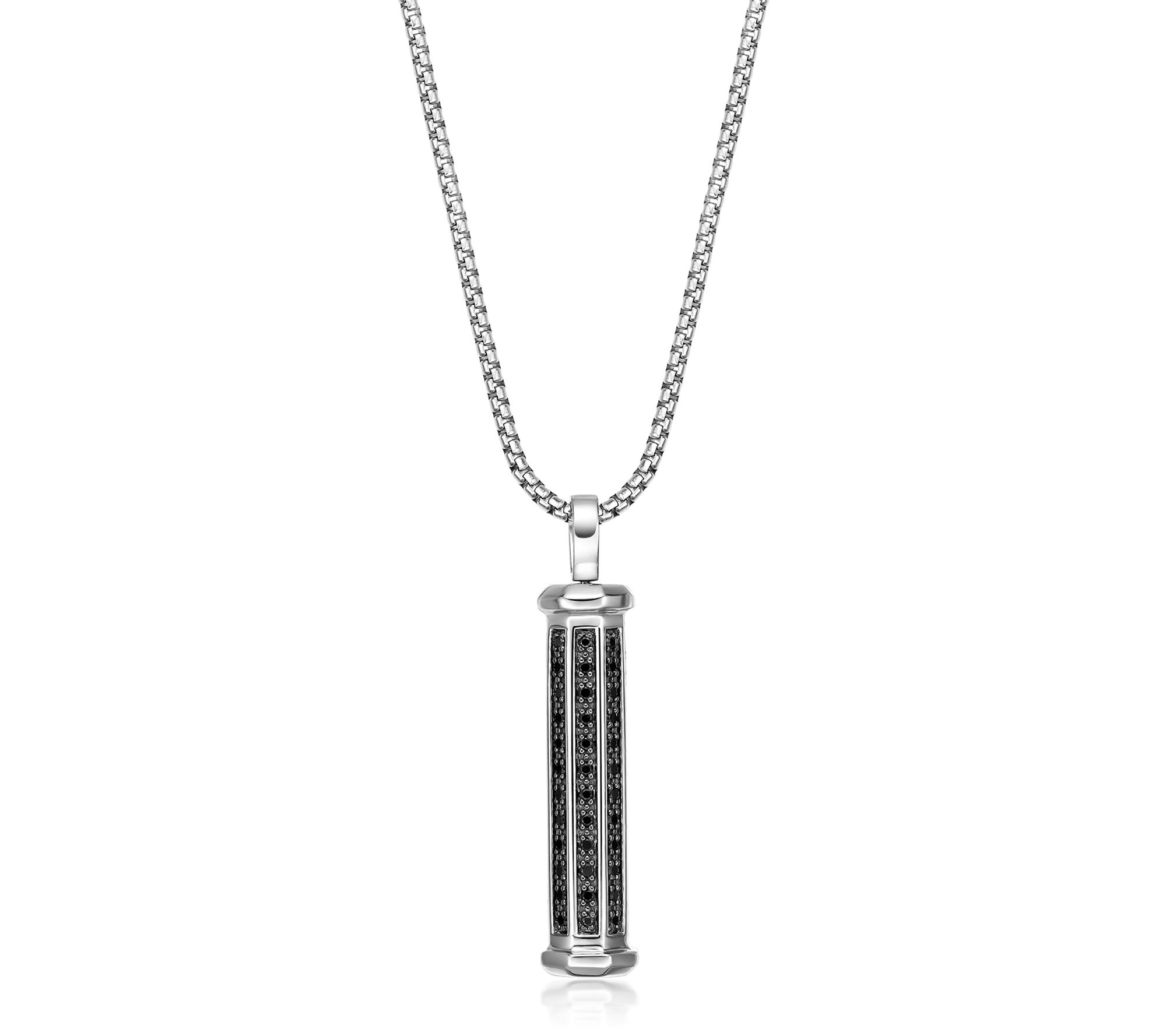 LYNX Men's Sterling Black Diamond Cylinder Pendant w/ Chain