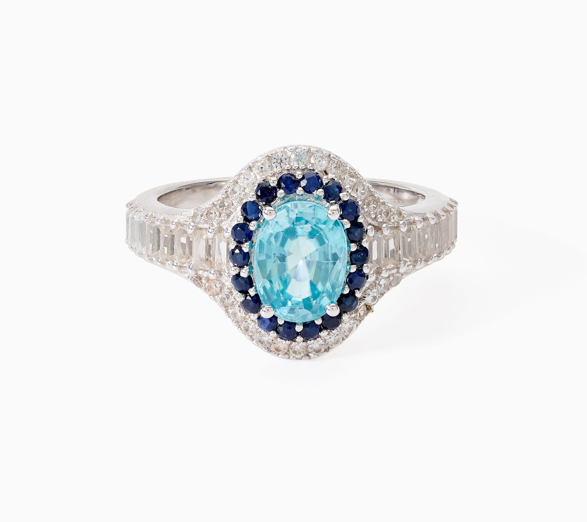Affinity Gems Blue Zircon Oval Center Halo Ring Sterling