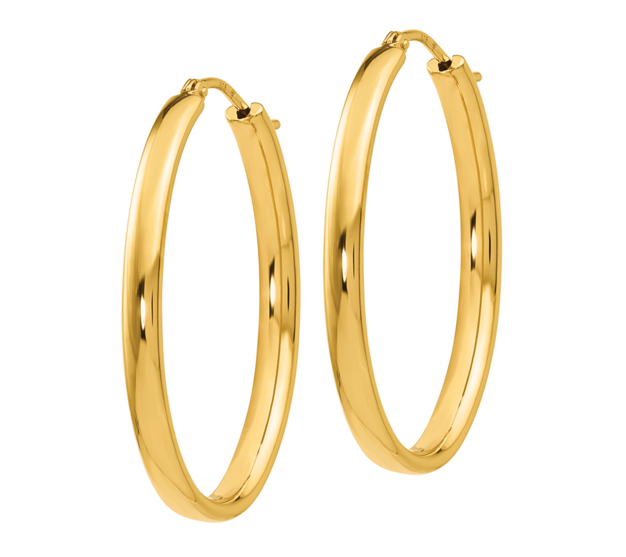 14K Yellow Gold-Plated Sterling Polished Hoop Earrings - QVC.com