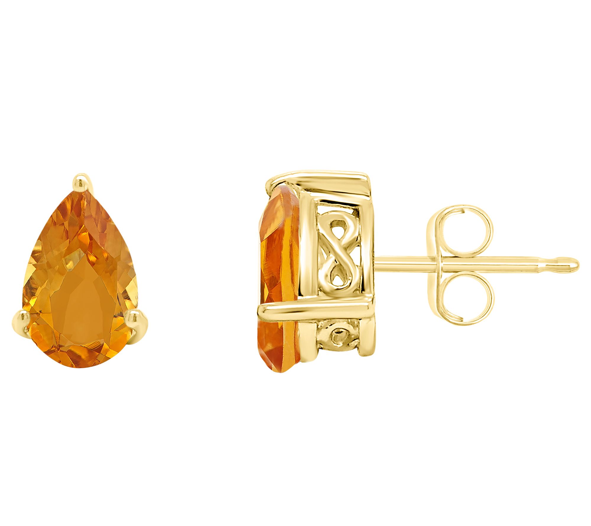 14K Gold 8x5mm Pear Shaped Citrine Stud Earrings