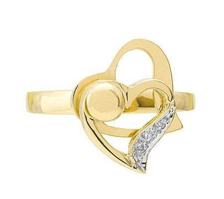 Basch Double Heart Spinner Ring with Diamond Acents, 14K - QVC.com