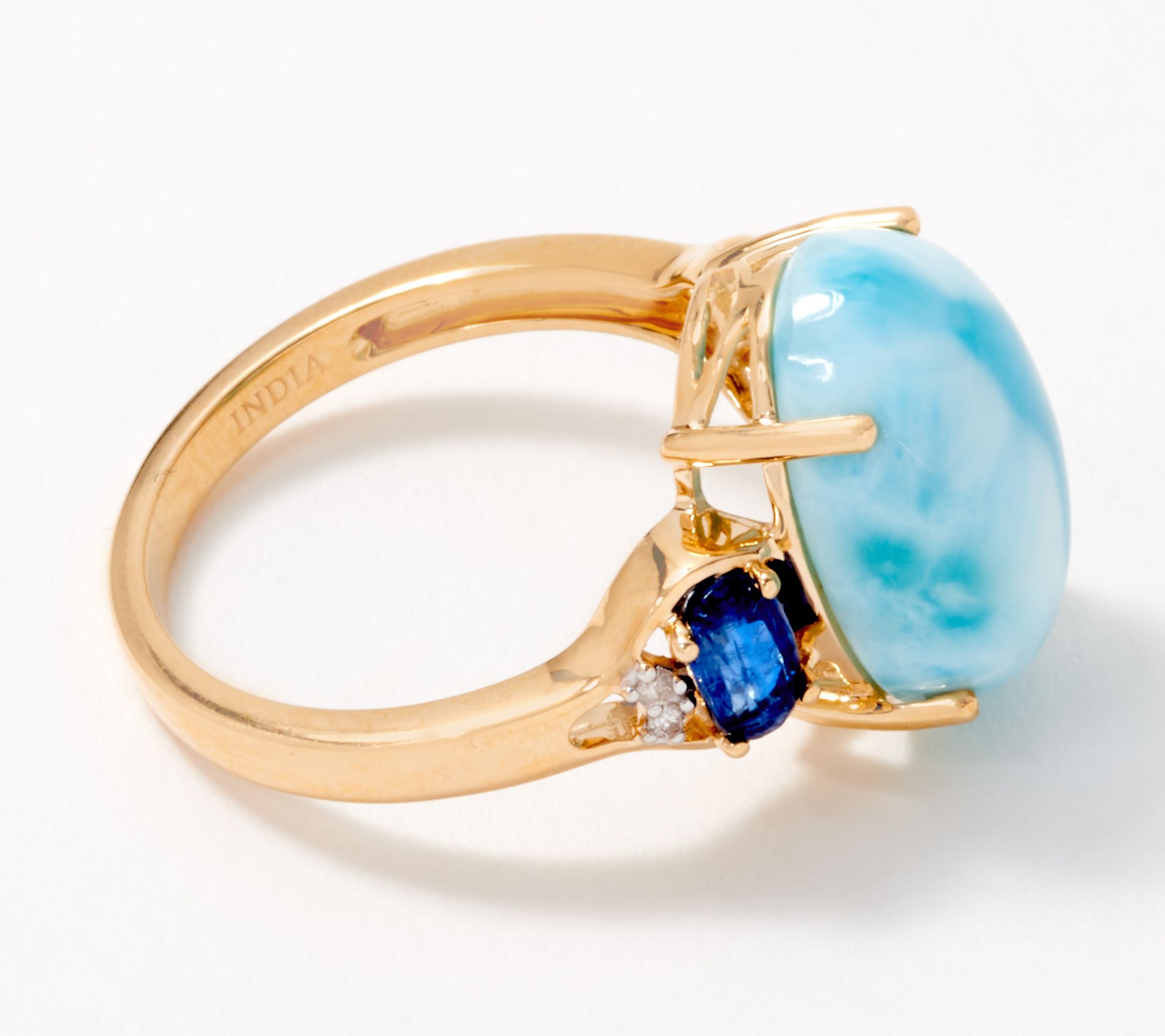 Details about   Stunning Larimar Gemstone Round Shape Jewelry 14k White Gold Ring
