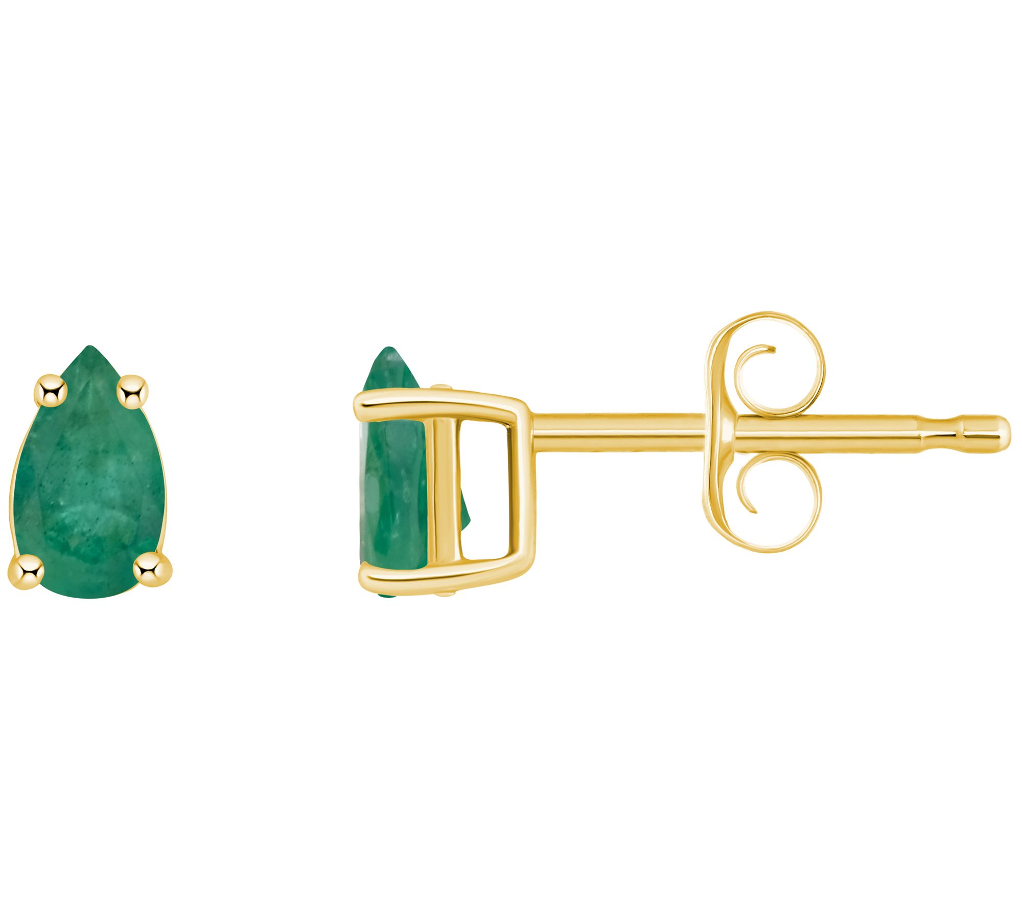 14K Gold Pear Shape 0.50 cttw Emerald Stud Earr ings