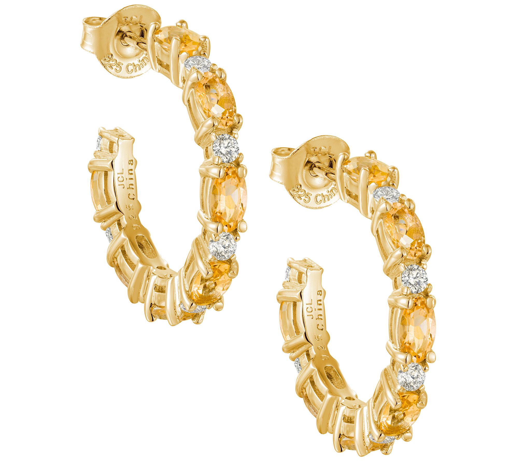 14K Plated 2.90 cttw Yellow Beryl & White Zircon Hoop Earrings