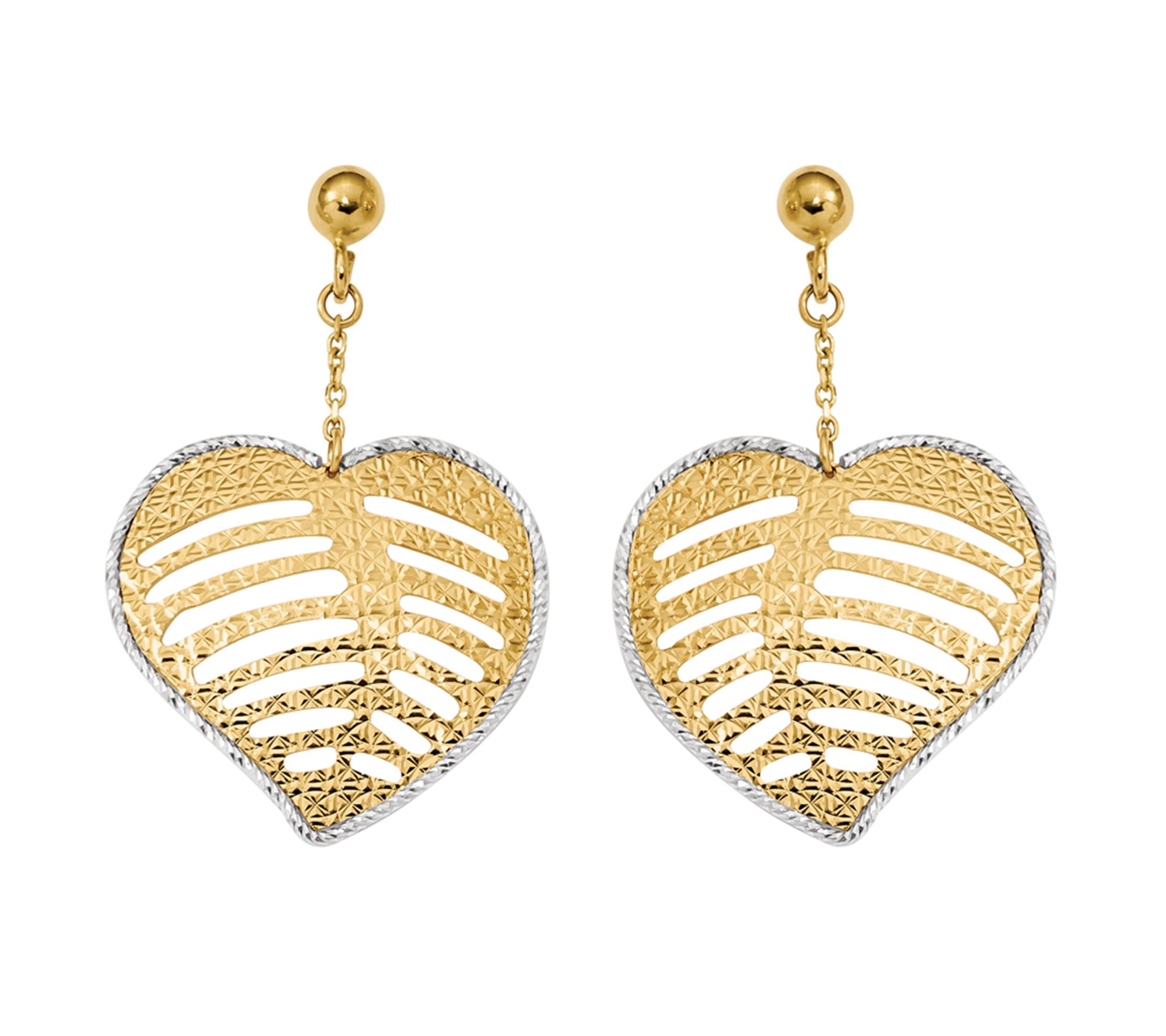 Italian Gold TwoTone Heart Dangle Earrings, 14K Gold