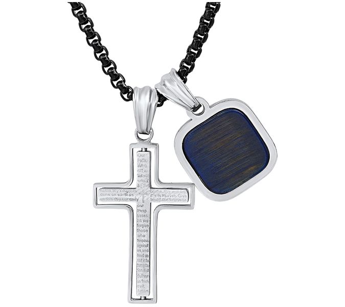 Steel by Design Two-Tone Cross Pendant & Charm w/ Chain