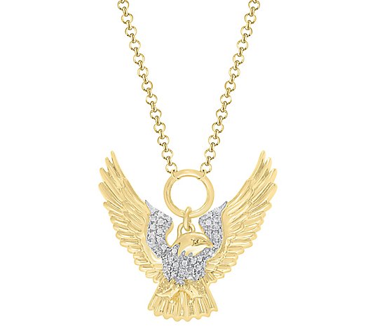 Men's Diamond Accent Eagle Pendant w/ Chain, 14 K Gold Plated