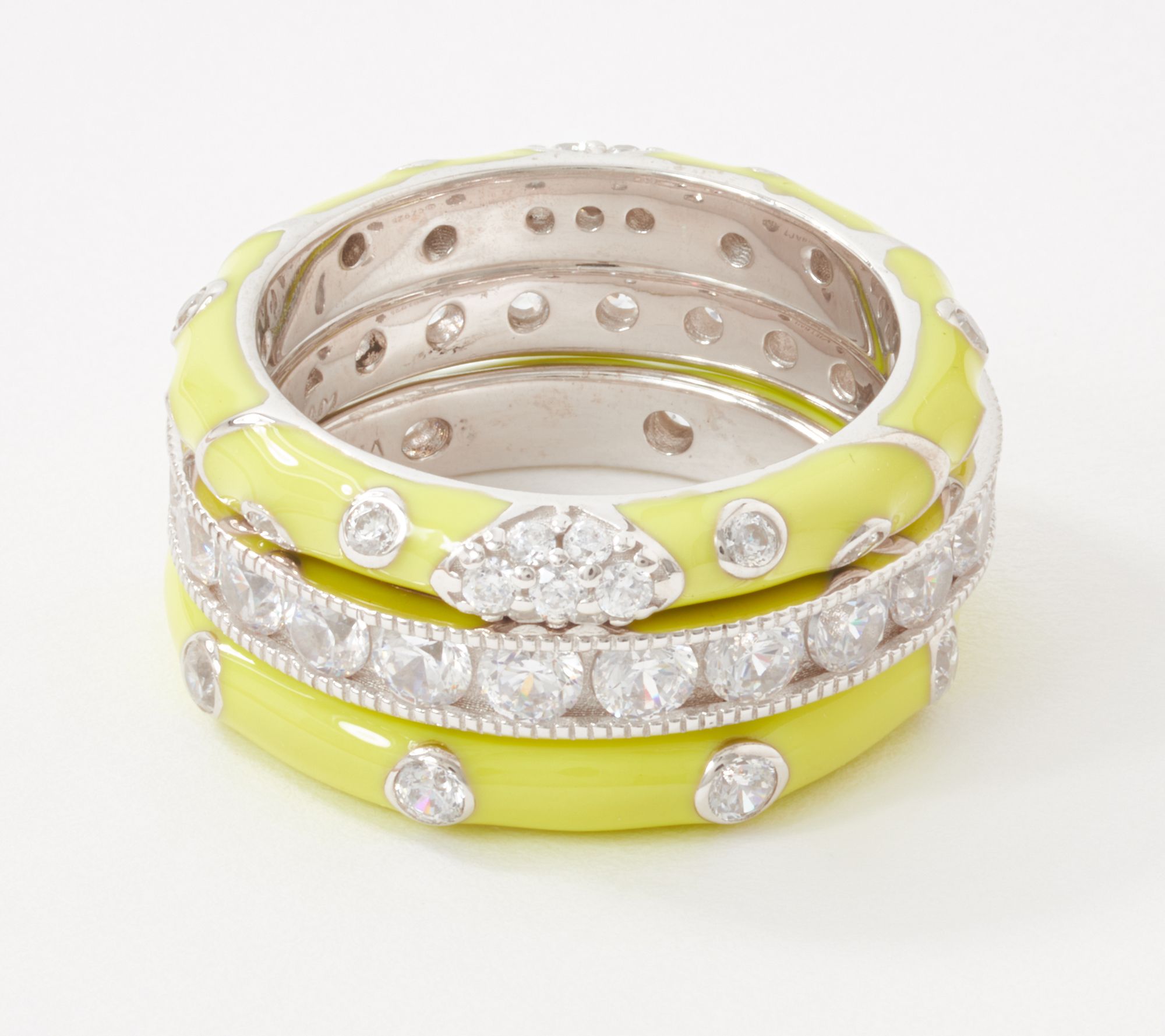 "As Is" Diamonique Set of 3 Tropical Enamel Rings, Sterling Silver